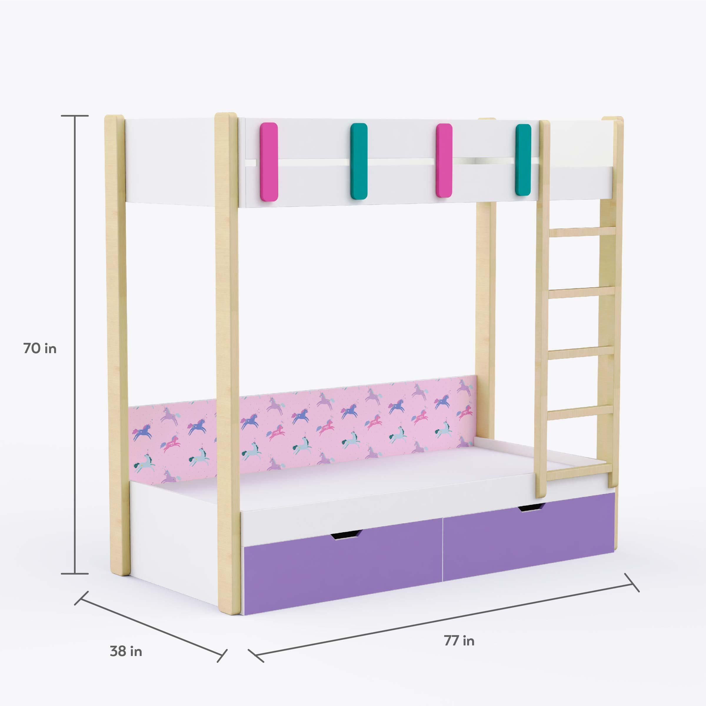 Pine Tree Single Size Bunk Bed In White & Pink Colour