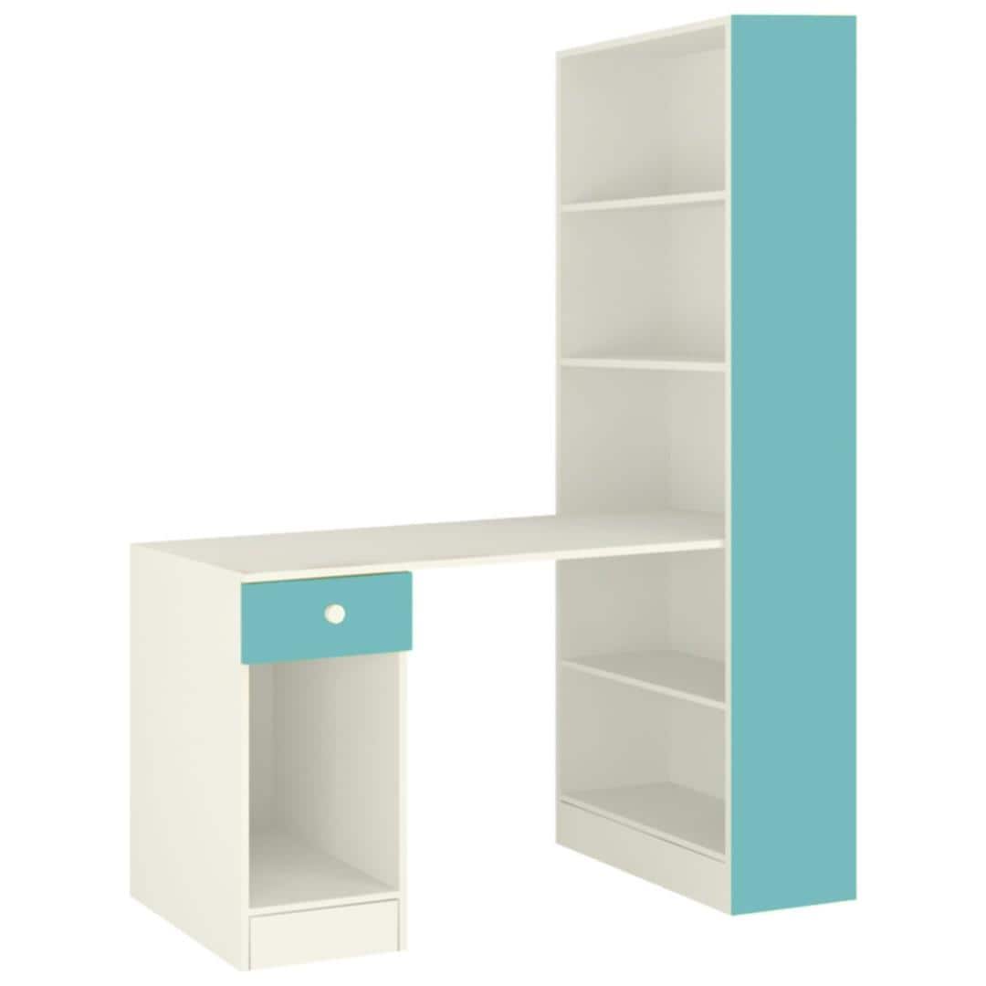 Austin Study Desk with Drawer and Built In Bookshelf in Misty Turquoise Colour