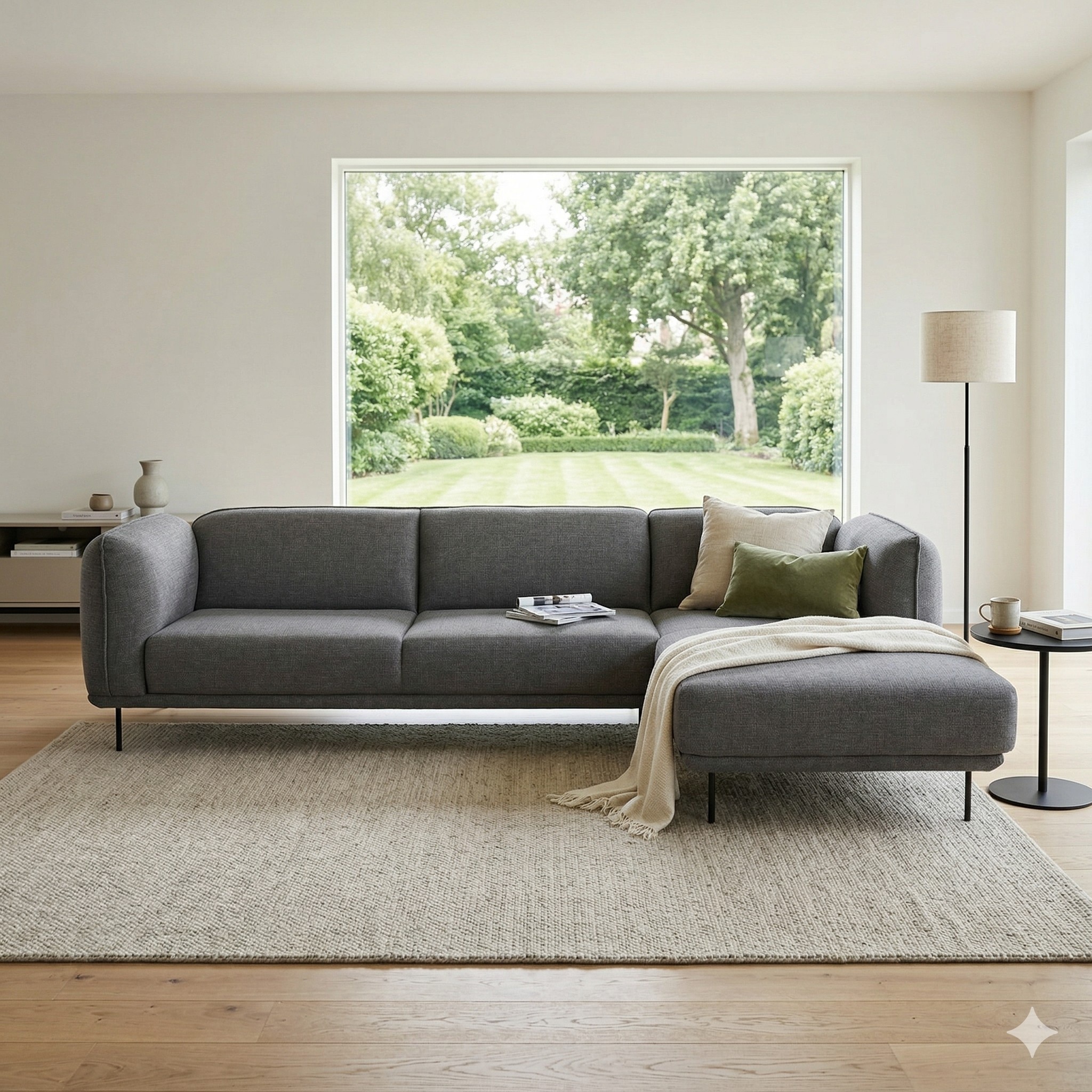 Scandinavian Mira Three Seater Right Chaise Sofa Matte Black Finish - Nestnordic