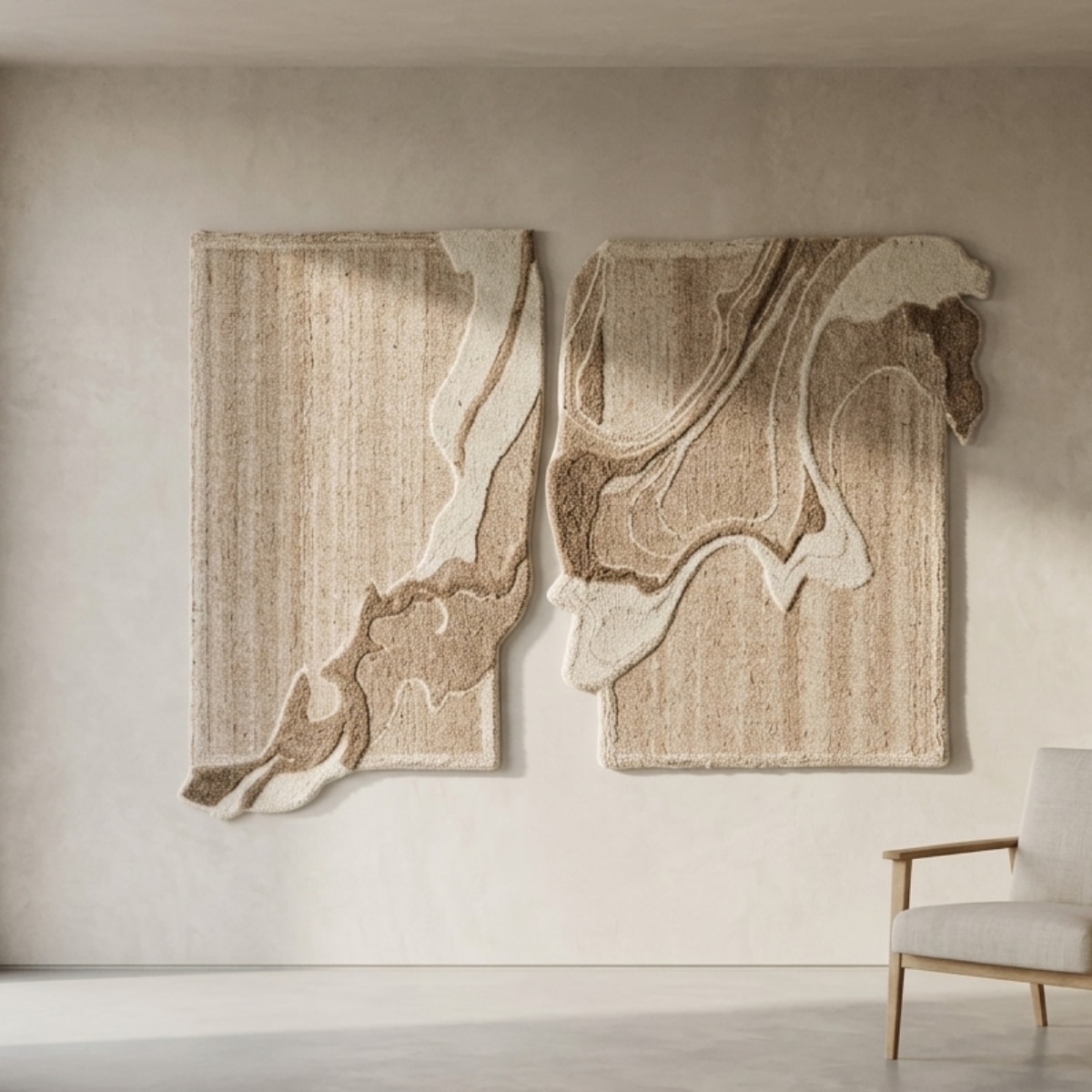 Abstract Natural Wool Wall Art Organic Textured 2 Panel Set 4 x 6 Feet - NEU LOOMS