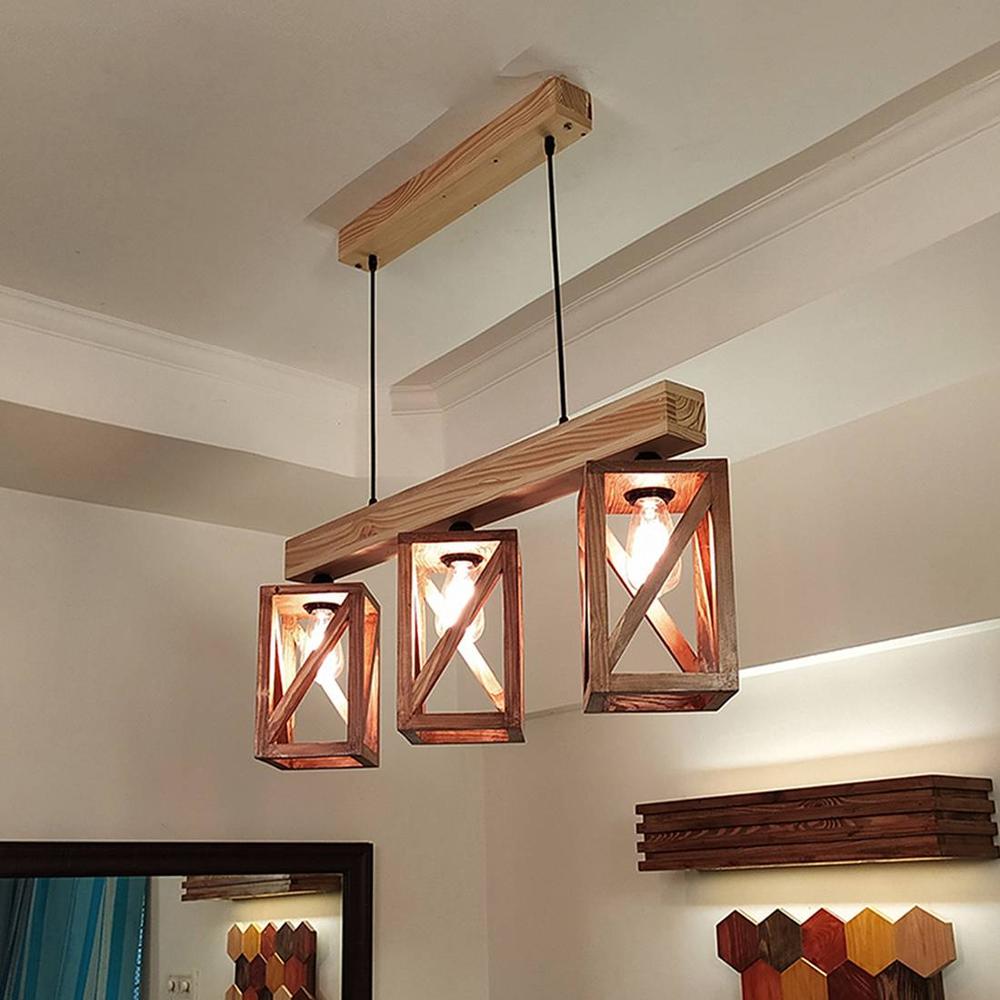 Symmetric Beige Solid Wood Cluster Hanging Light