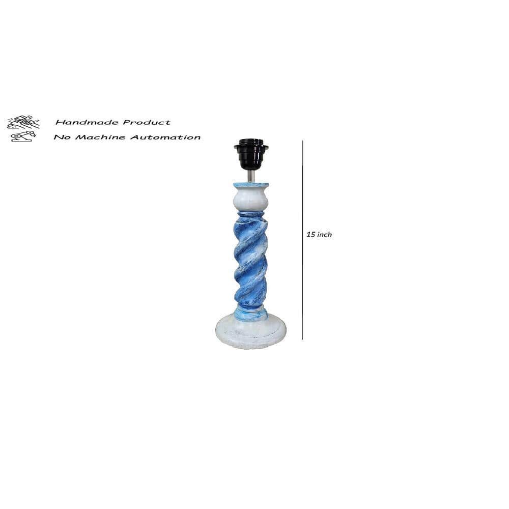 Asaga Handmade & Handpainted Blue& white Rope shape Wooden Table lamp with Hanpainted Floral design on Cotton Beige shade