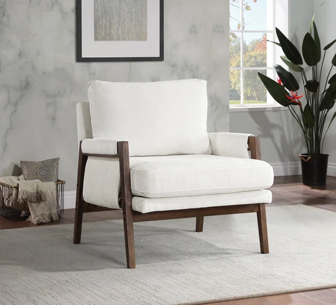 Serenity Boucle Fabric Arm Chair- Off White