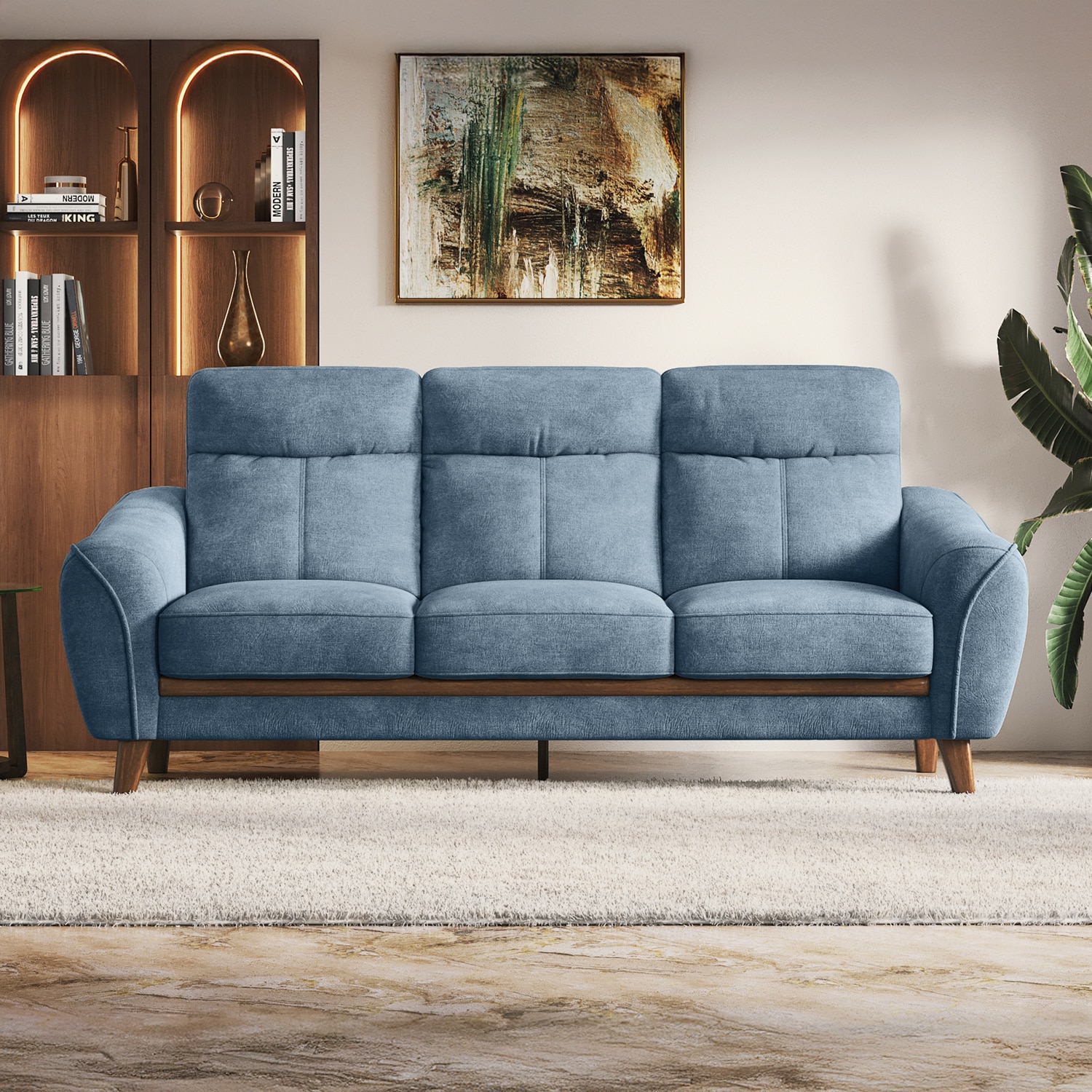 Ronan 3 Seater Fabric Sofa in Denim Blue Colour - Urban Ladder