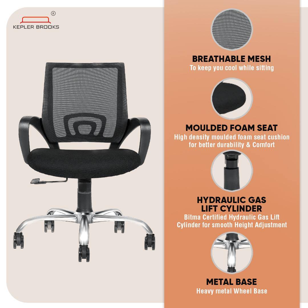 Crux Mid Back Mesh Office Chair in Black Colour