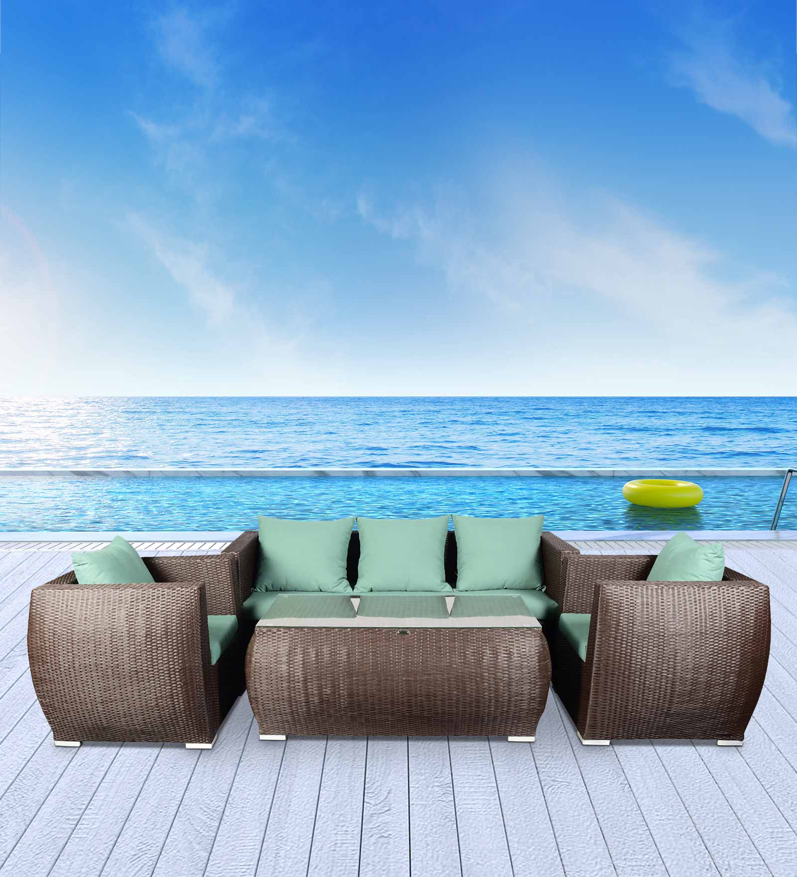 Nantes 3+1+1 Seater Wicker Sofa Set in Brown Colour