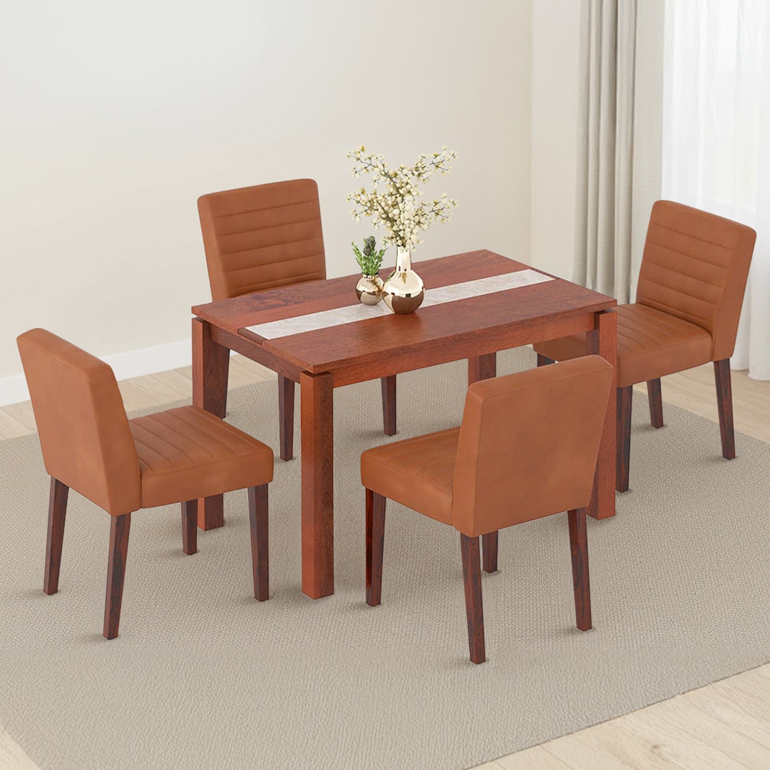 Atlas Crest Storage Solid Wood 4 Seater Dining Table With Ludo Dining Chairs