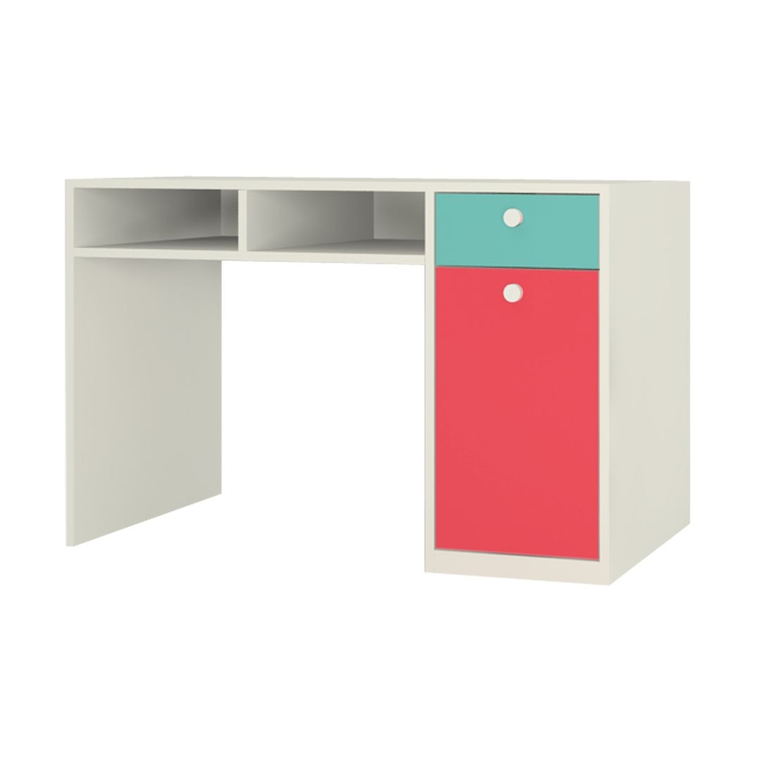 Alana Study Desk with Cabinet Drawer and Shelf in Misty Turquoise Strawberry Pink Colour
