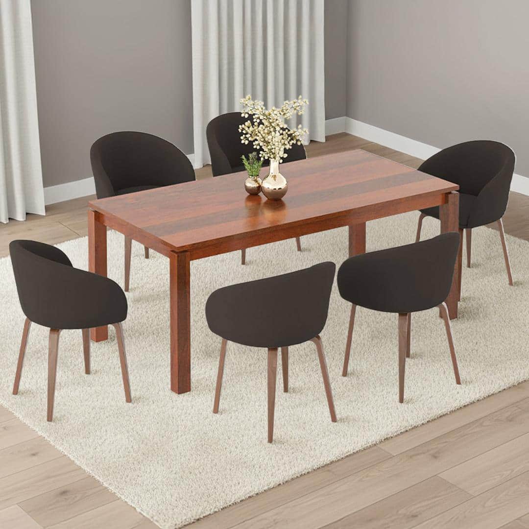 Atlas Solid Wood 6 Seater Dining Table with 6 Meryl Lounge Chair