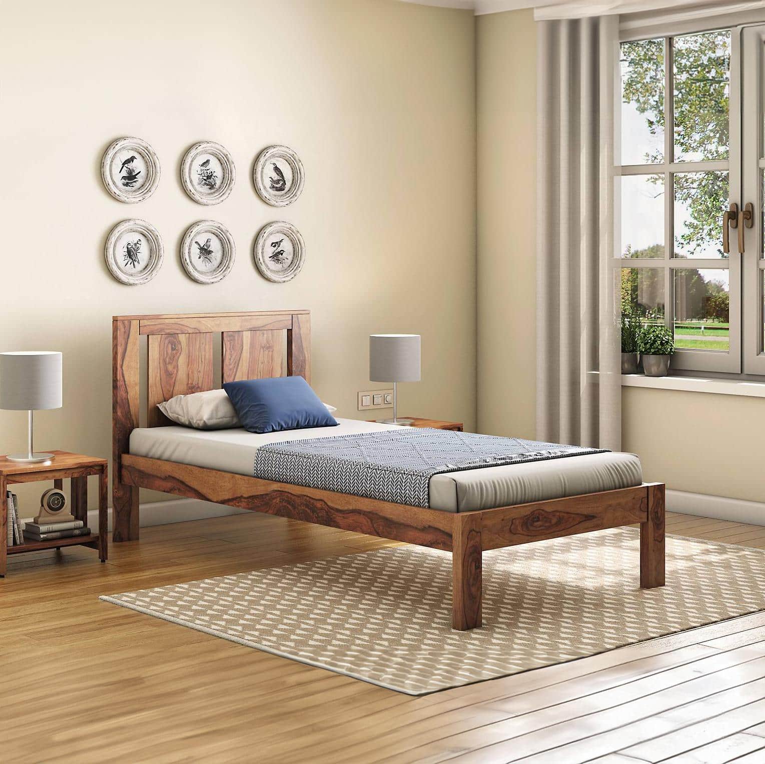 Durban Solid Wood Single Size Non Storage Bed In Teak Finish