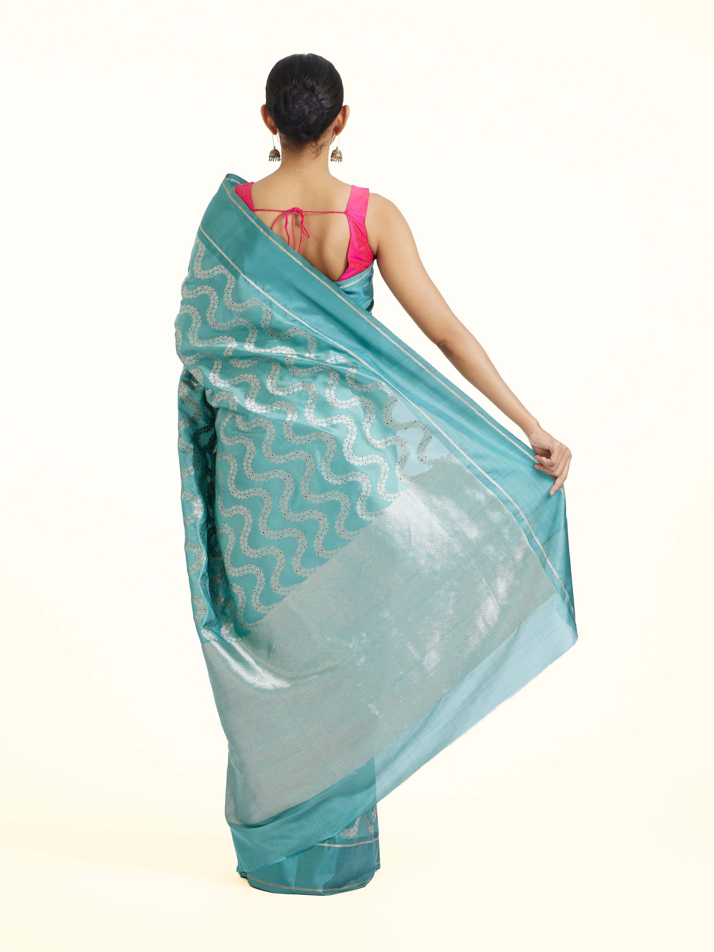 Teal Chanderi Aknaliya Saree