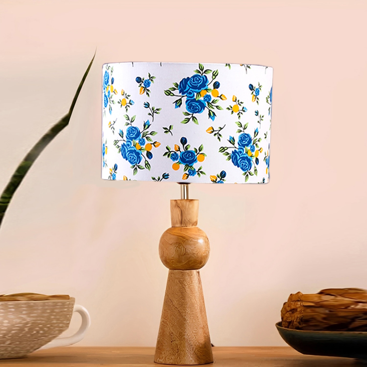 Devansh Multicolor Cotton Table Lamp With  Wood Natural Base (7X18.25 Inches)-15