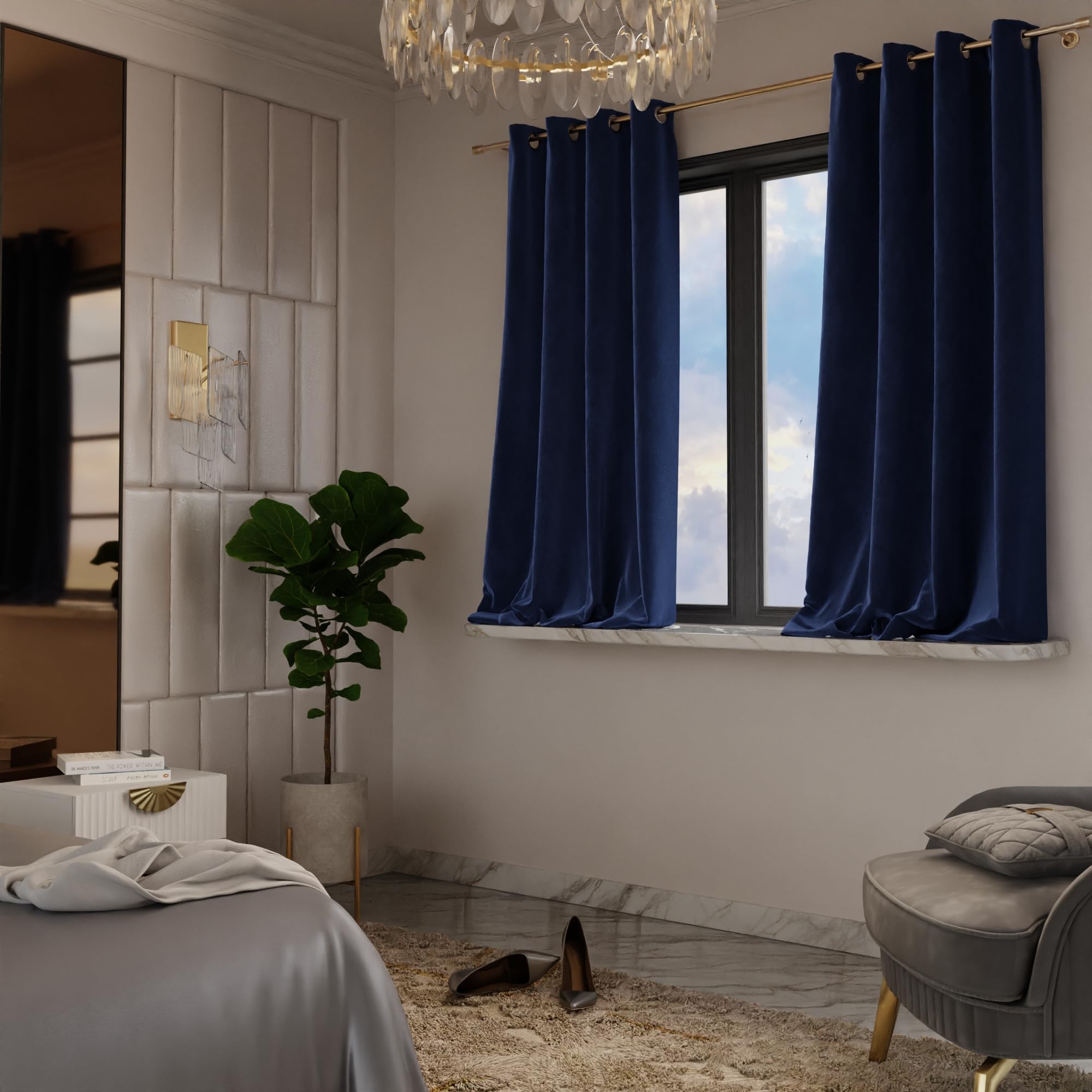 Stoa Paris Velvet Curtains for Window, Premium Dim-Out Curtain for Pack of 2, Date Night - Blue Enigma - Stoa Paris