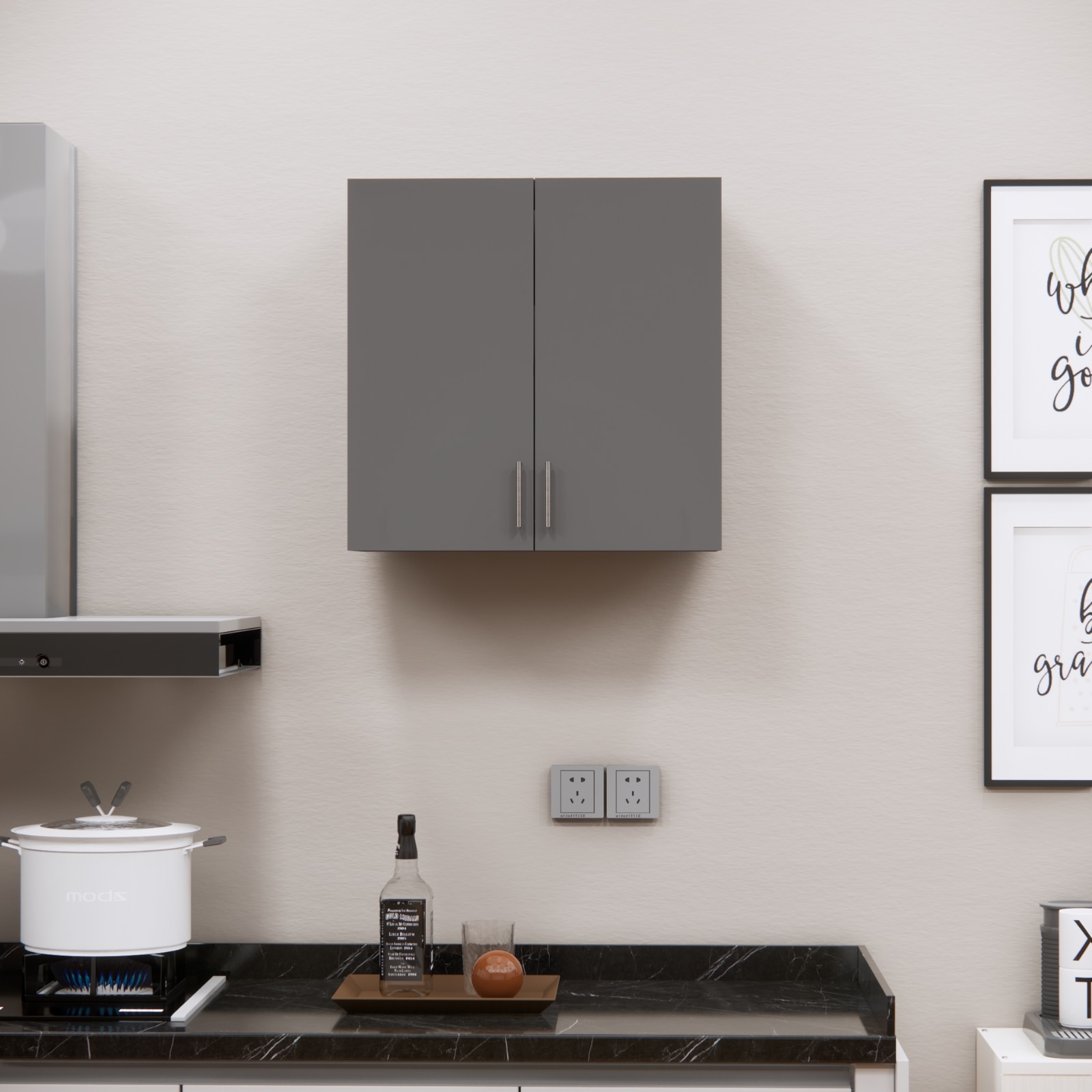2 Doors Modular Wall Mounted Kitchen Cabinet With Adjustable Shelf In Slate Slate Grey Finish - Speciality Panels