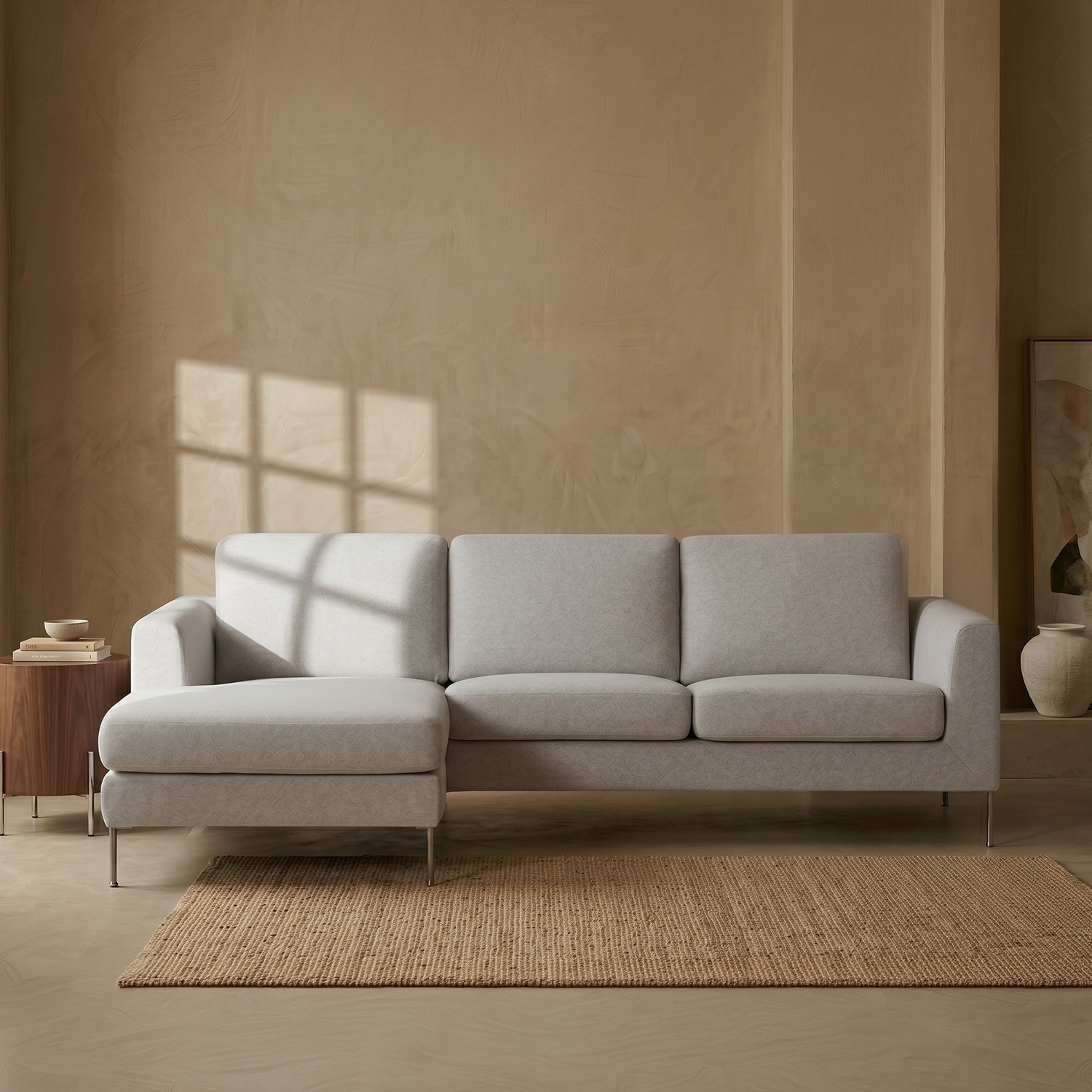 Modernelegance Wood Right Aligned 3-Seater With Upholstery Non Storage Sofa In Grey Colour - Nestroots