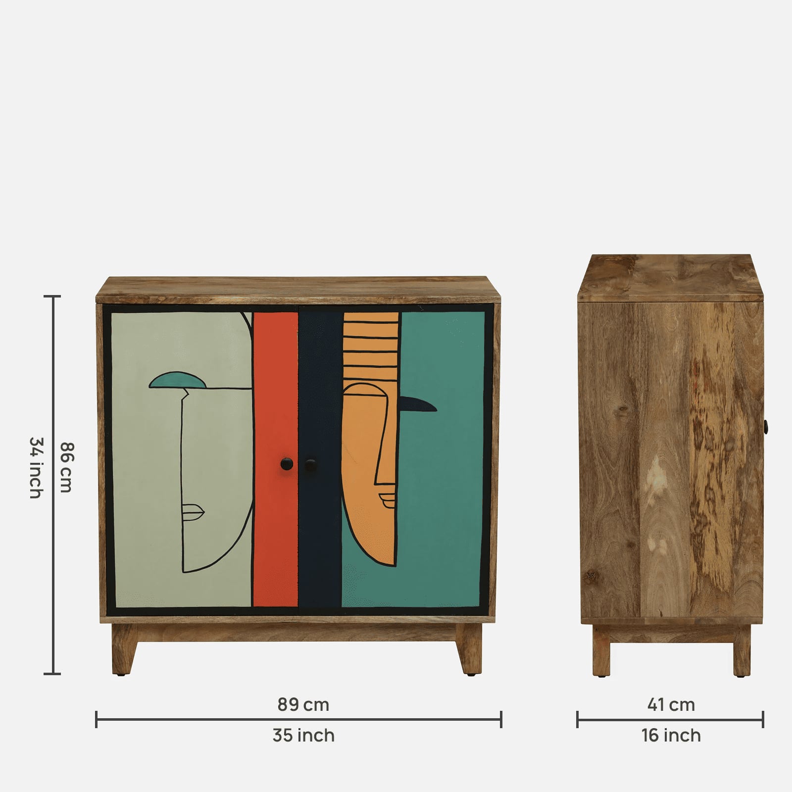 Pluma Mango Wood Hand Painted Multicolor 2 Door Cabinet In Natural Finish