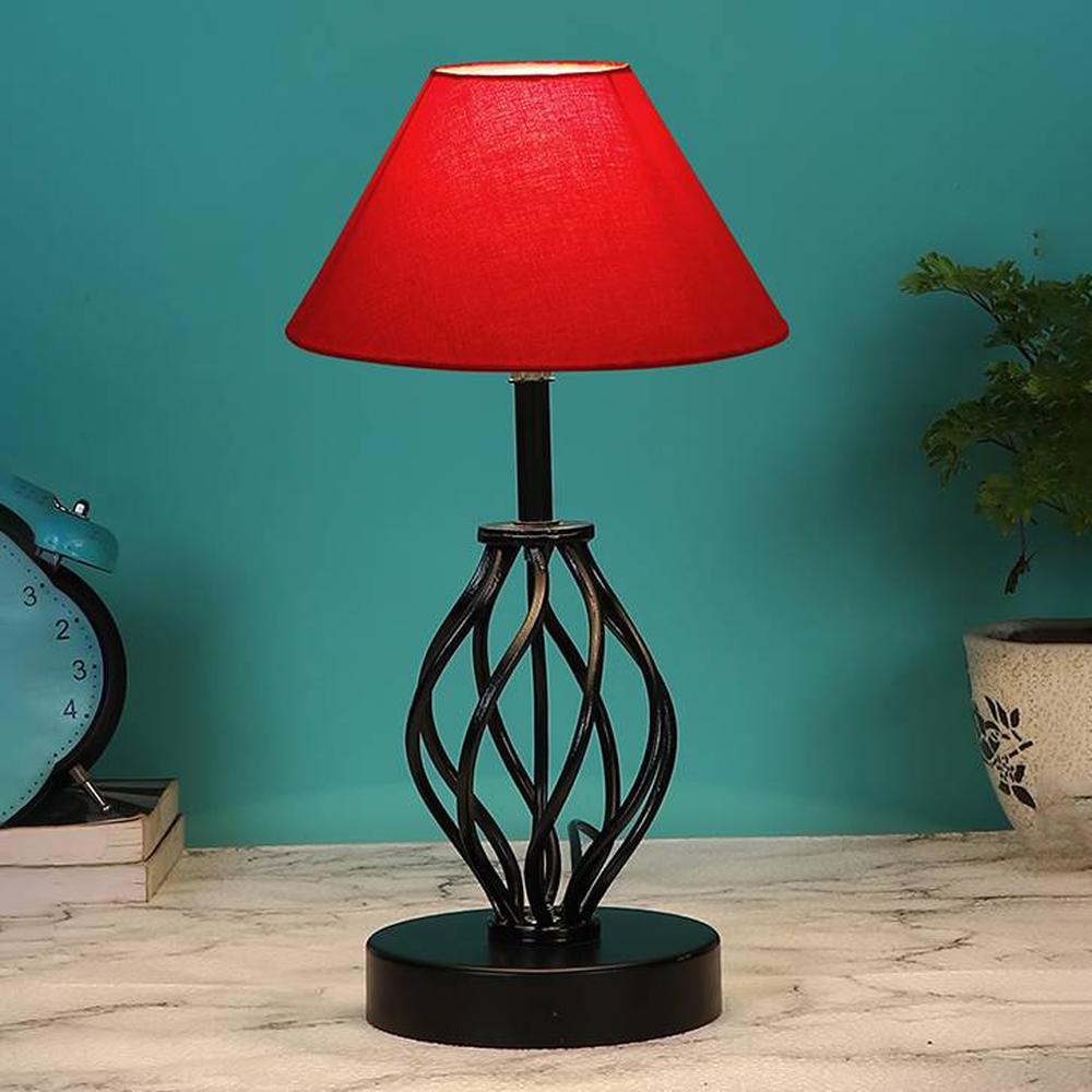 Catherine Red cotton Table lamp with Iron Base