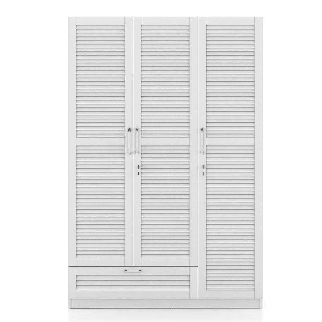 Bennis Engineered Wood 3 Door Wardrobe Without Mirror in White Finish