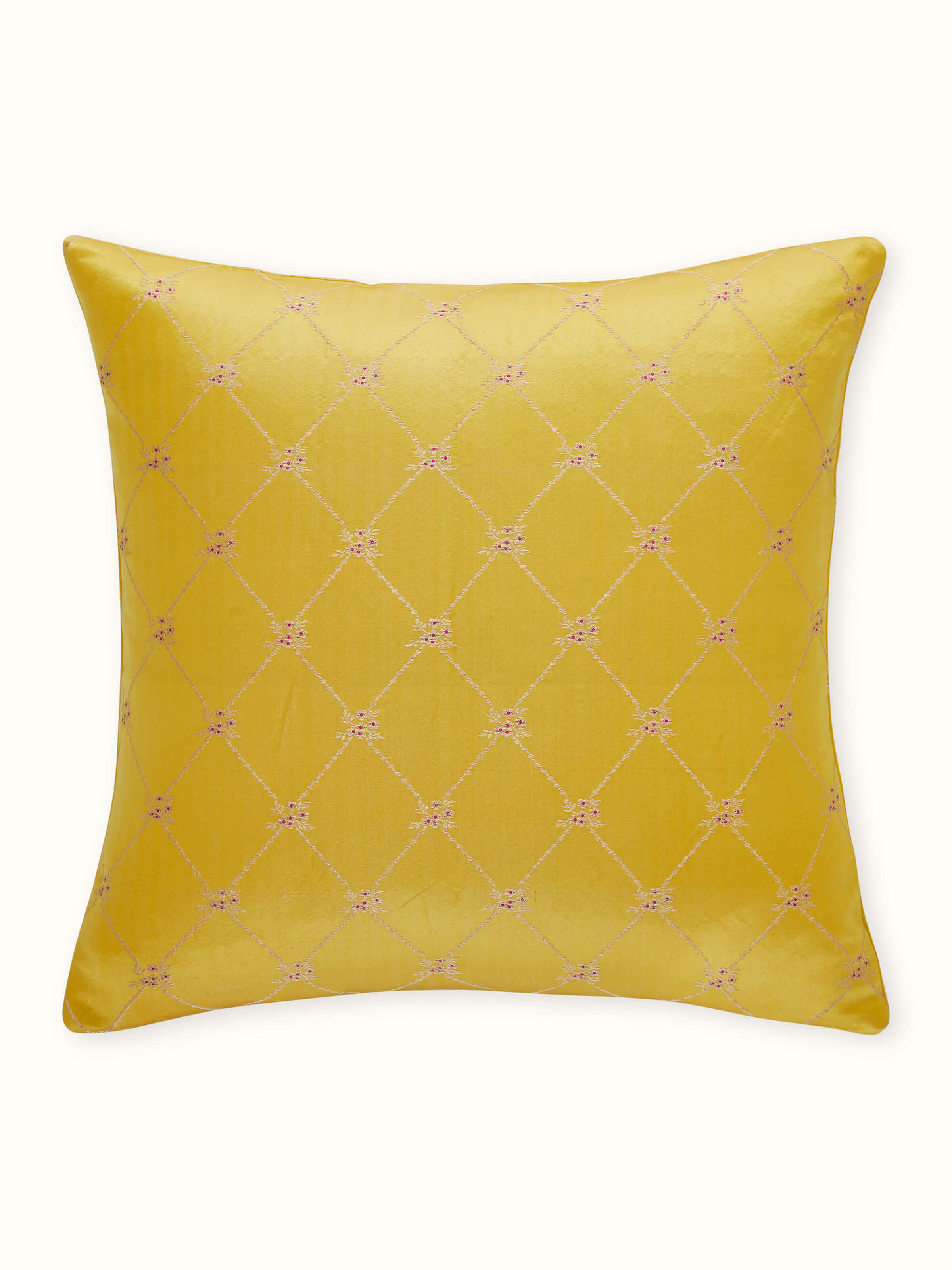 Awadh Yellow Banarasi Handloom Silk Cushion Cover