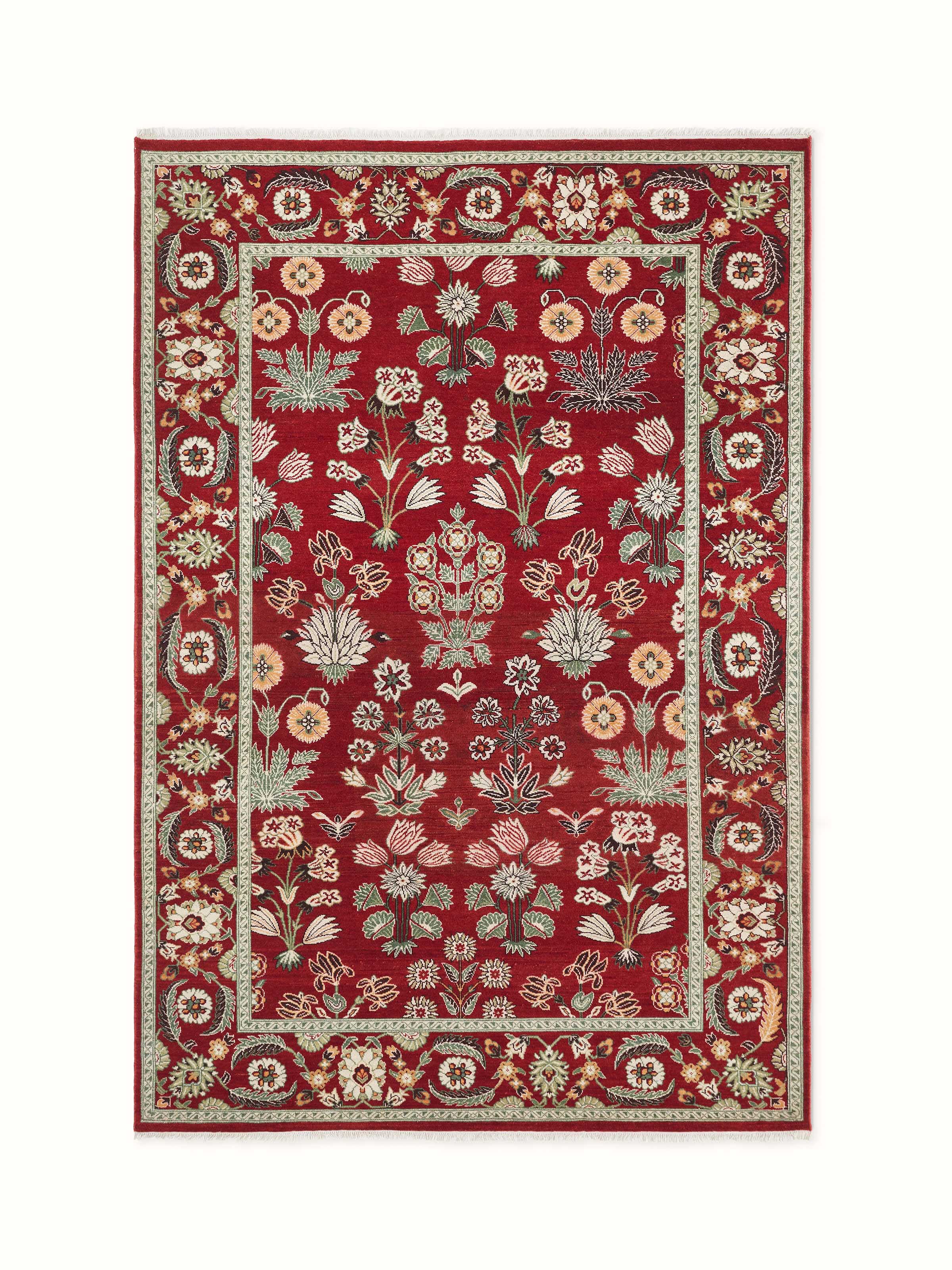 Traditional Persian Red Agra Wool Hand-Knotted Carpet