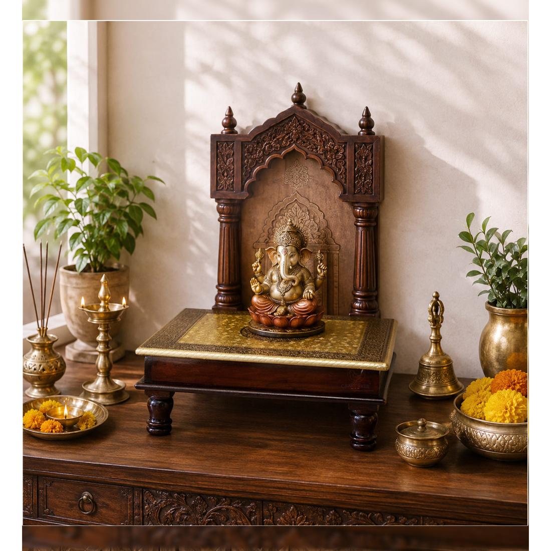 Desert Art Wooden Brass Fitted Bajot 15 x 15 Inch-picture-16