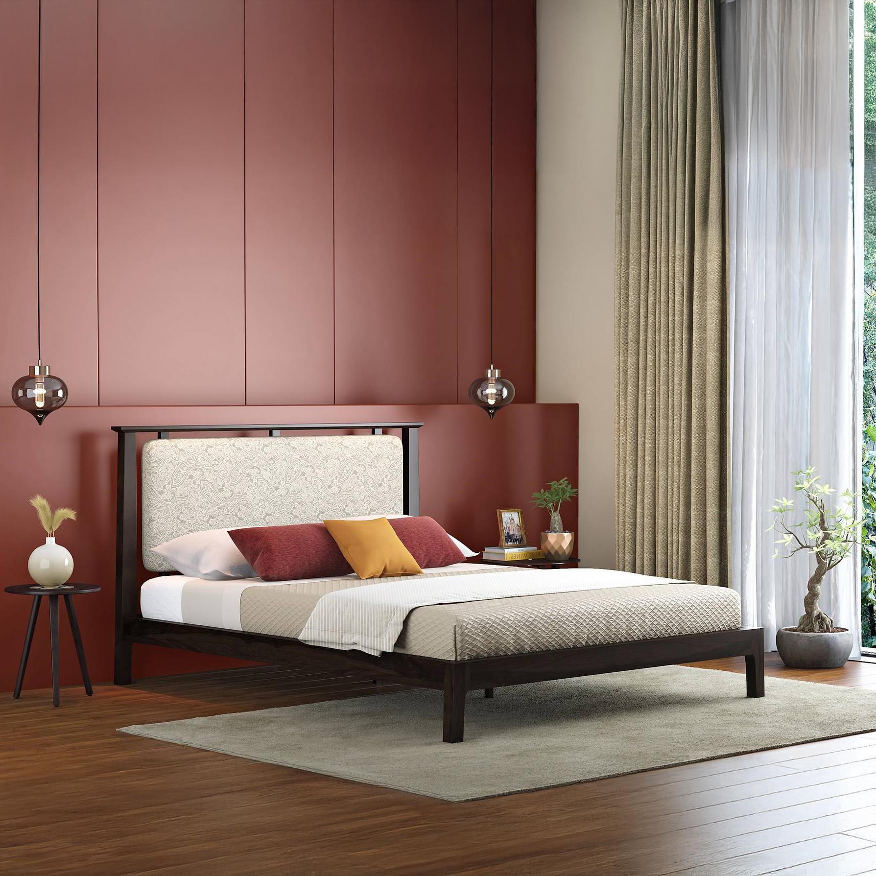Satori Solid Wood Queen Size Bed In American Walnut Finish