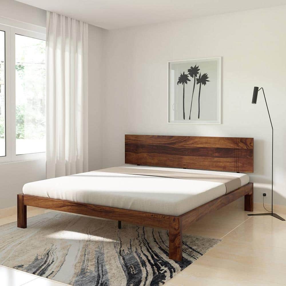Triplet Solid Wood King Size Non Storage Bed In Provincial Teak Finish