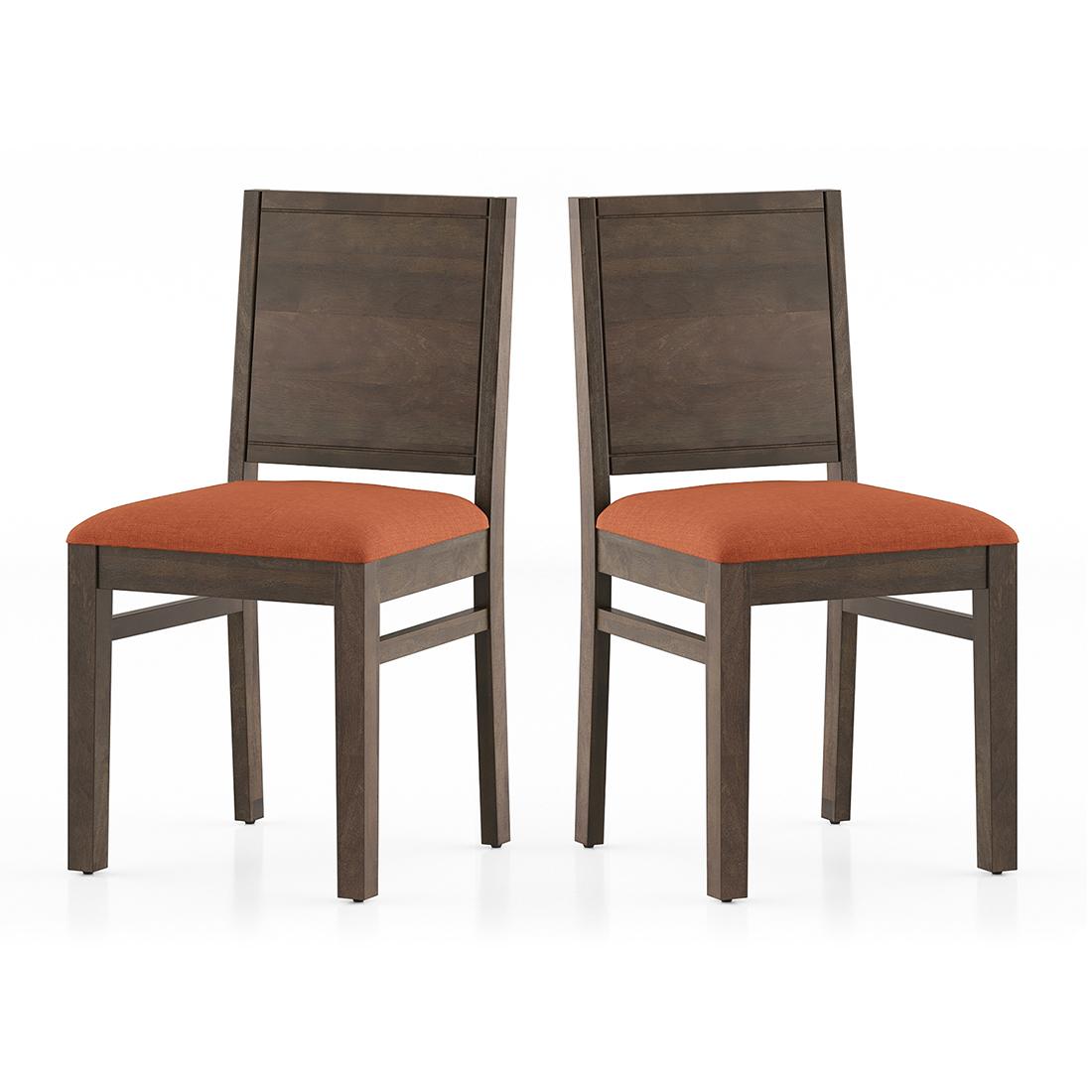 Atlas Solid Wood Dining Chair in Danish Walnut Finish &amp; Burnt Orange Colour - Set of 2