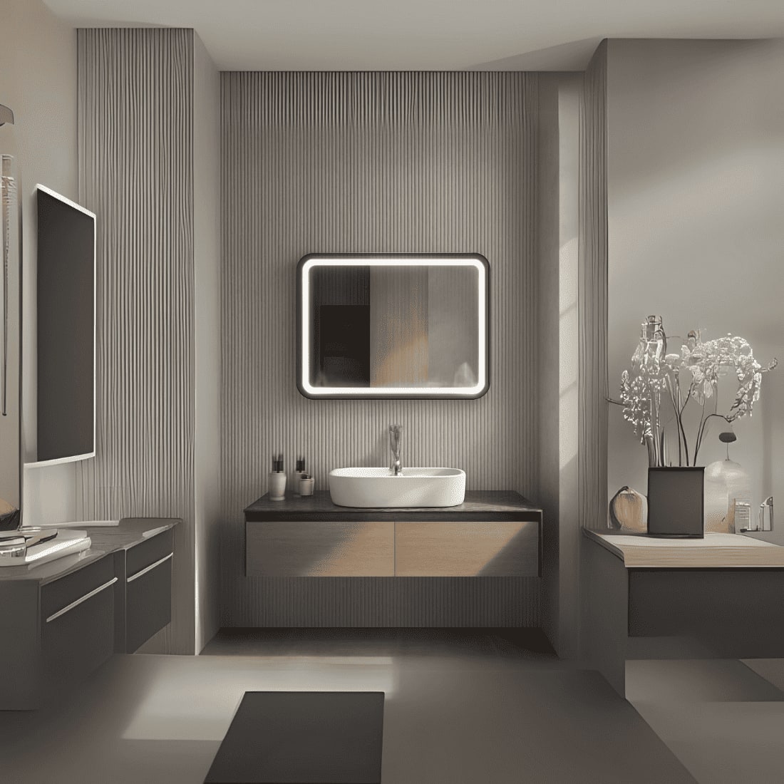 Modern Rectangular LED Mirror with Gold Stainless Steel Frame