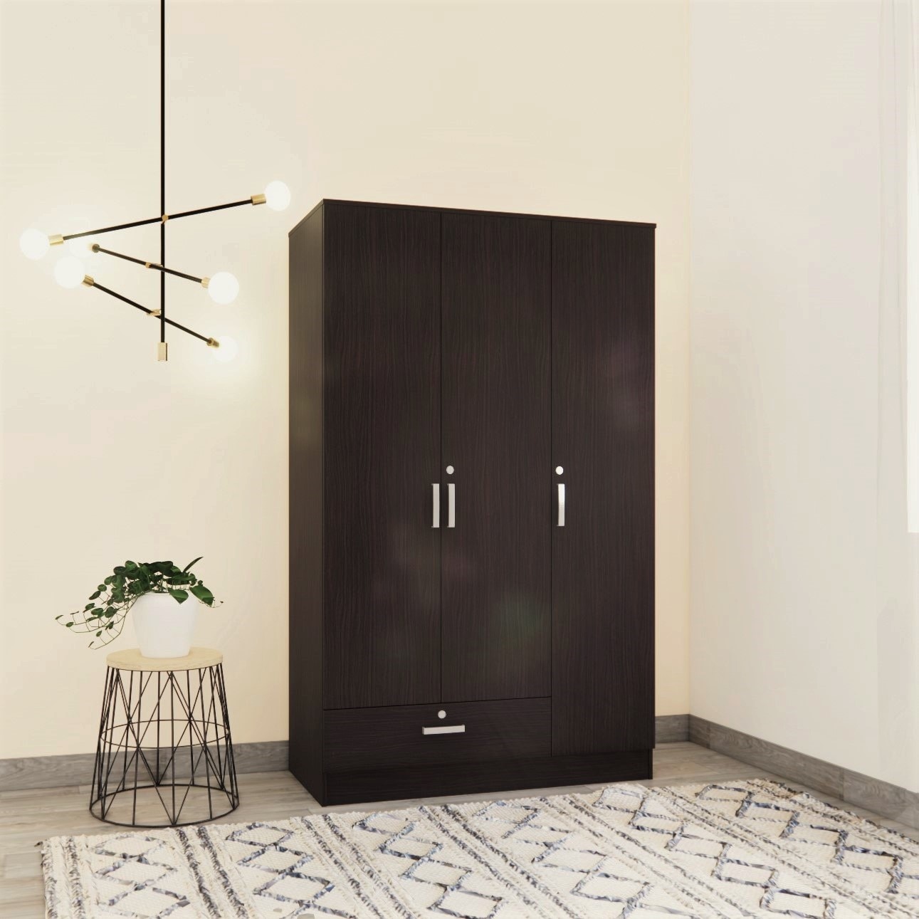 Housen Engineered Wood 3 Door Wardrobe In Walnut Finish