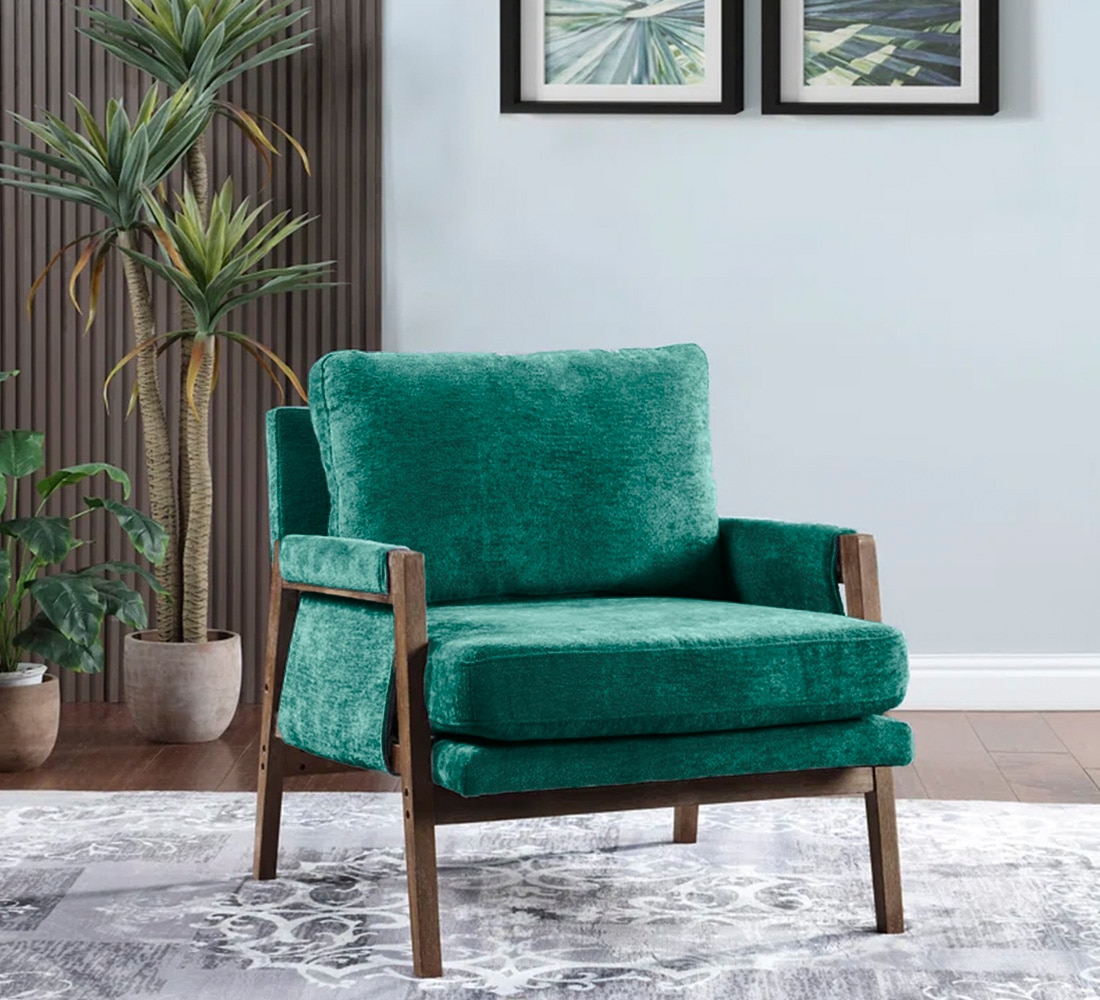 Serenity Boucle Fabric Arm Chair in Green - KURSIWALLAH