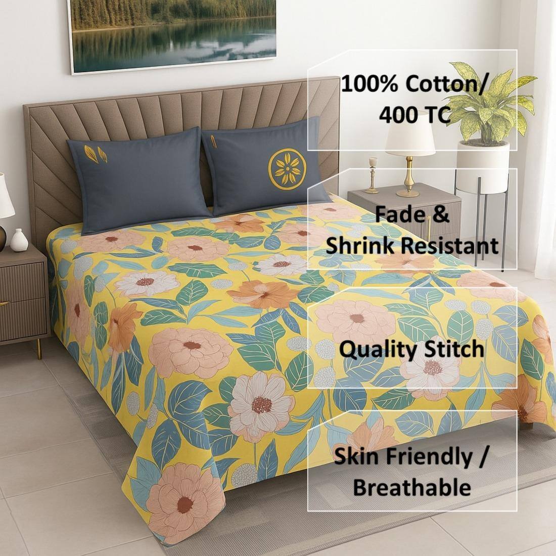 Threads Elegant Series Super Soft King Size flat Bedsheet 245 x275 cms