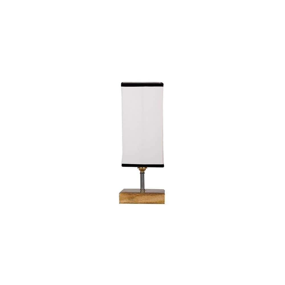 Eulalie white & black cotton table lamp with Square Natural Wood Base
