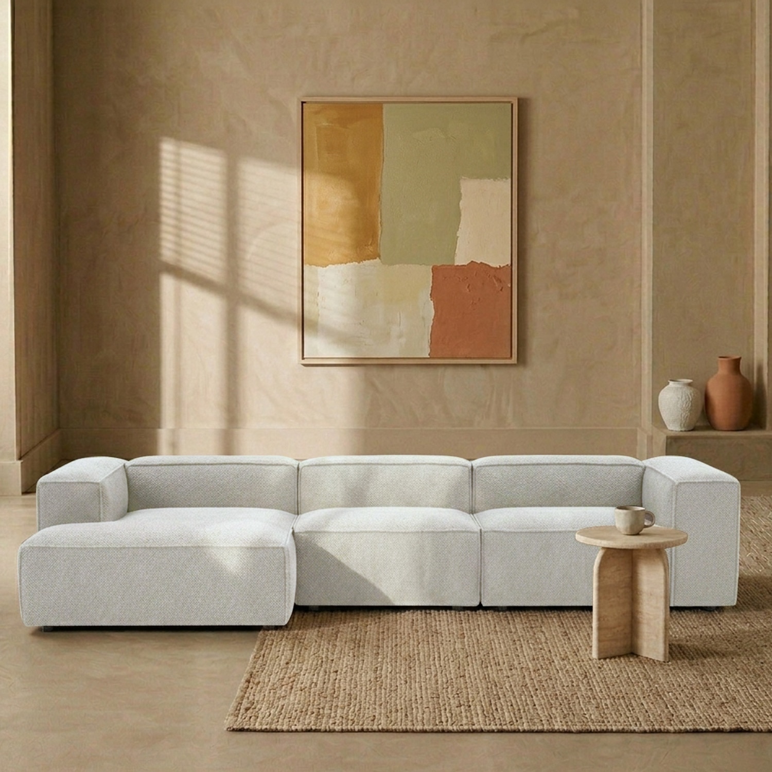 Elegantedge Wood Right Aligned 3-Seater With Upholstery Non Storage Sofa In White Colour - Nestroots