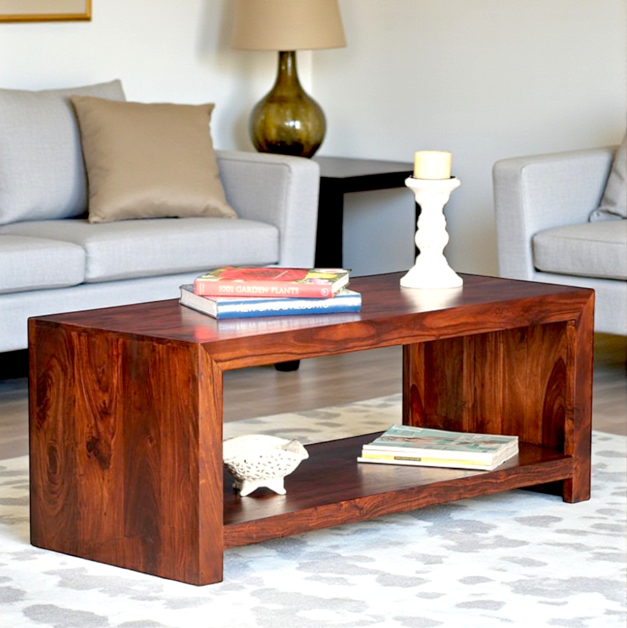 Kassel Sheesham Wood Contemporary Rectangle Coffee Table In Honey Oak Finish