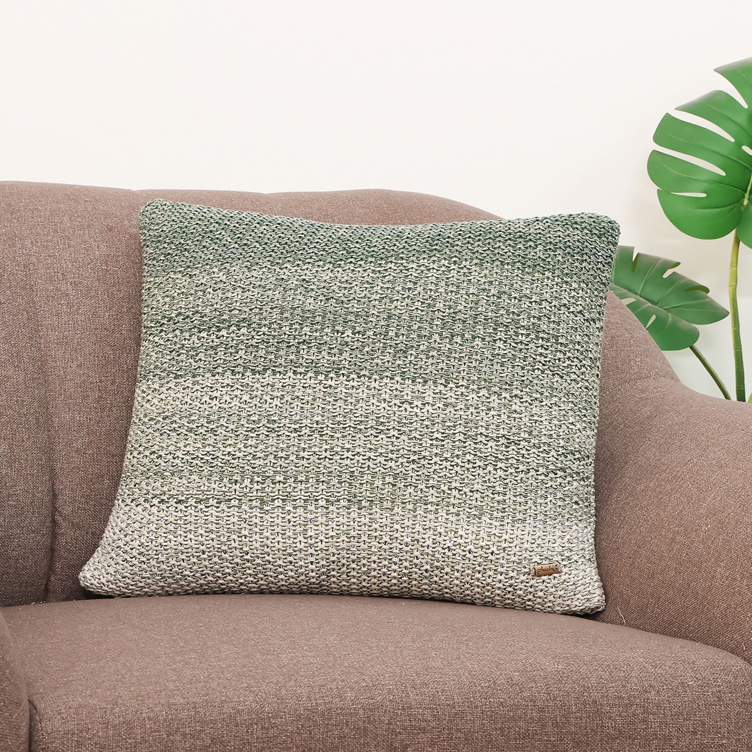 Ombre Moss Knit Mint Mount Green  And Natural Cushion Cover 18X18 Inches - Pluchi