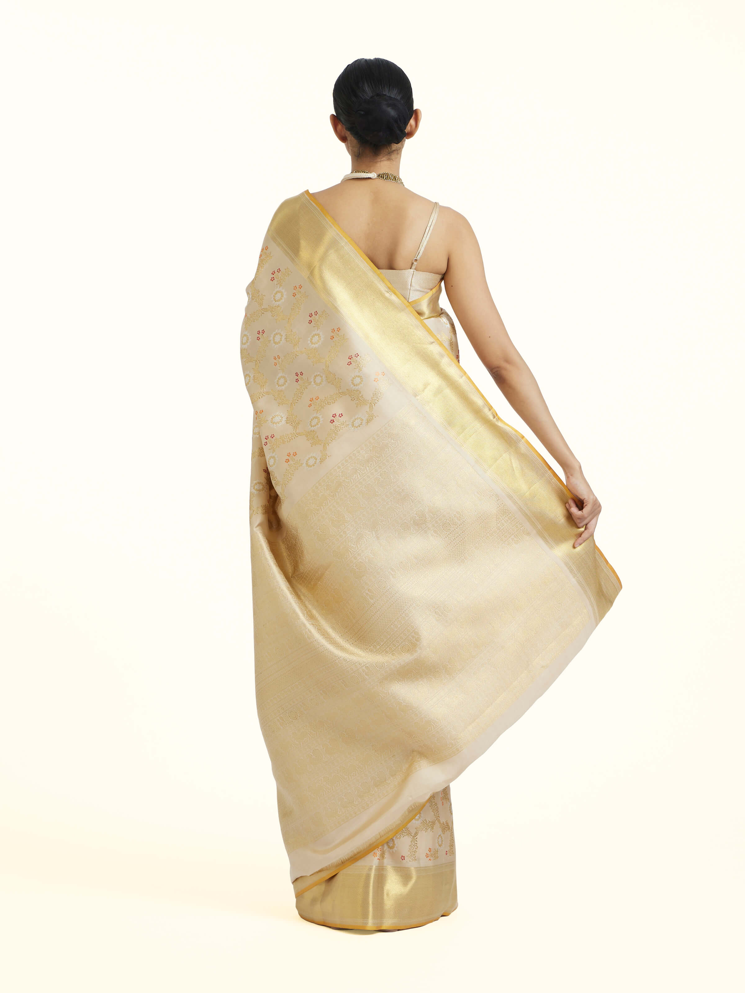 Beige Kancheepuram Silk Zari Saree
