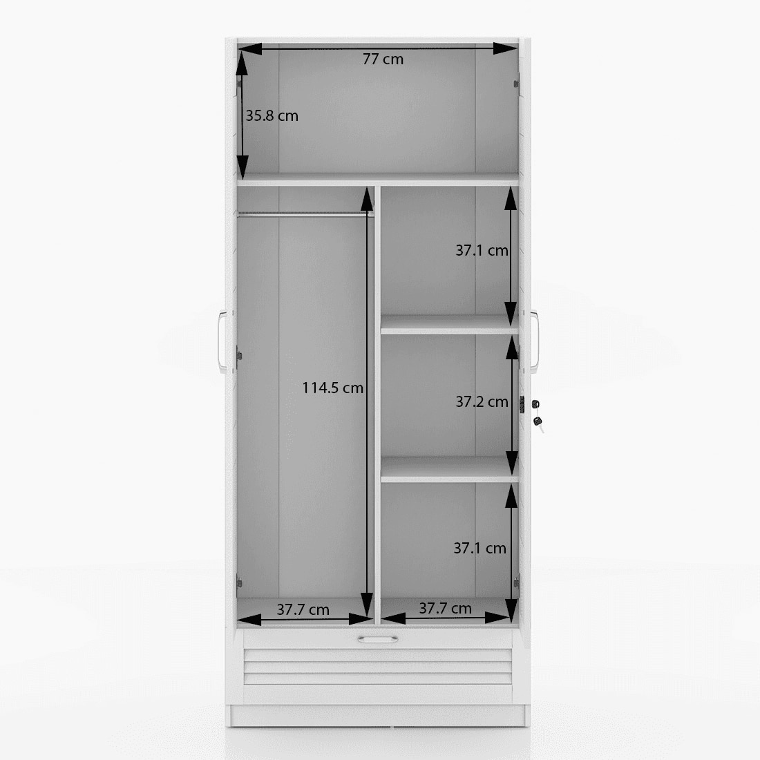Bennis Engineered Wood 2 Door Wardrobe Without Mirror in White Finish