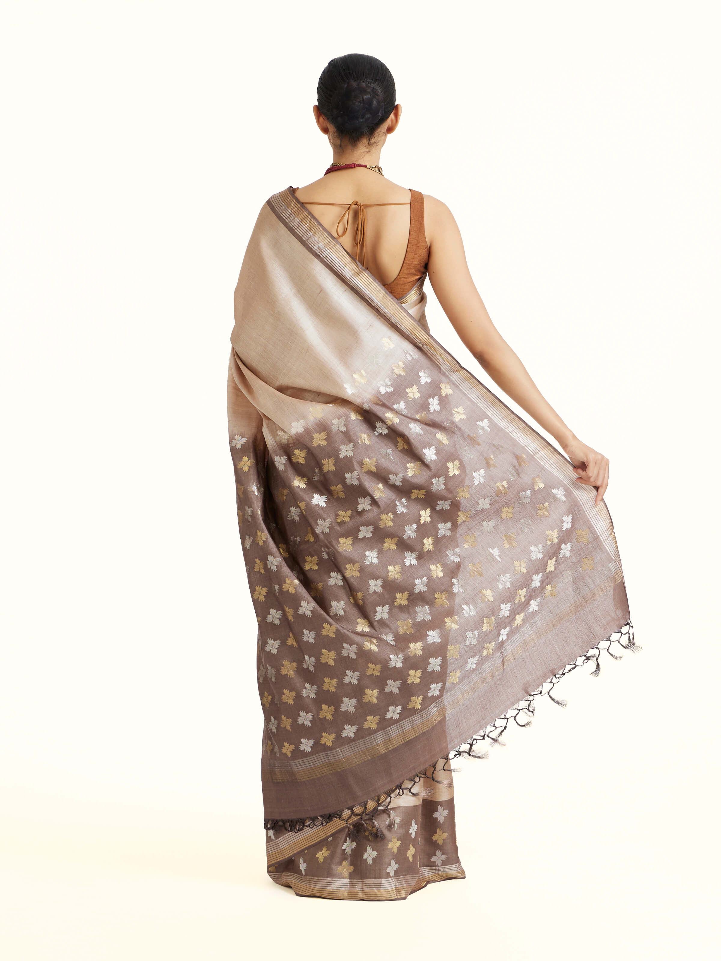 Beige Tussar Silk Saree