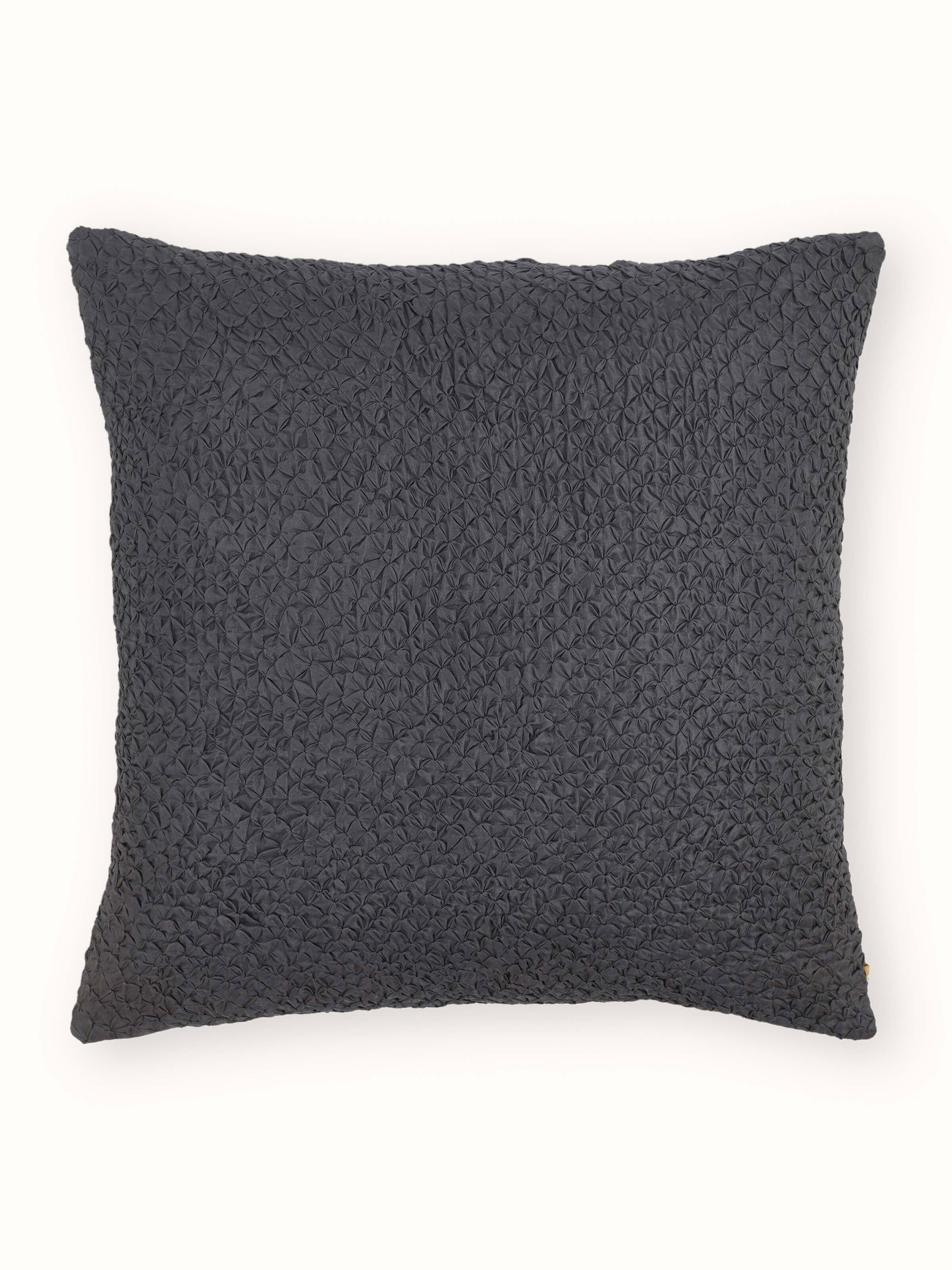 Svarupa Dark Grey Textured Silk Bandhani Tie & Dye Cushion Cover