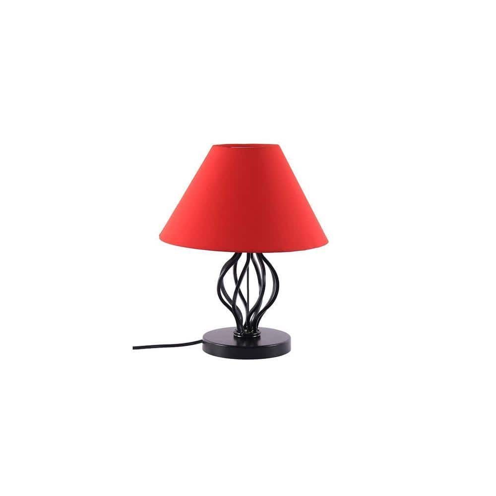 Ware Red Fabric Shade Table Lamp with Black Iron Base