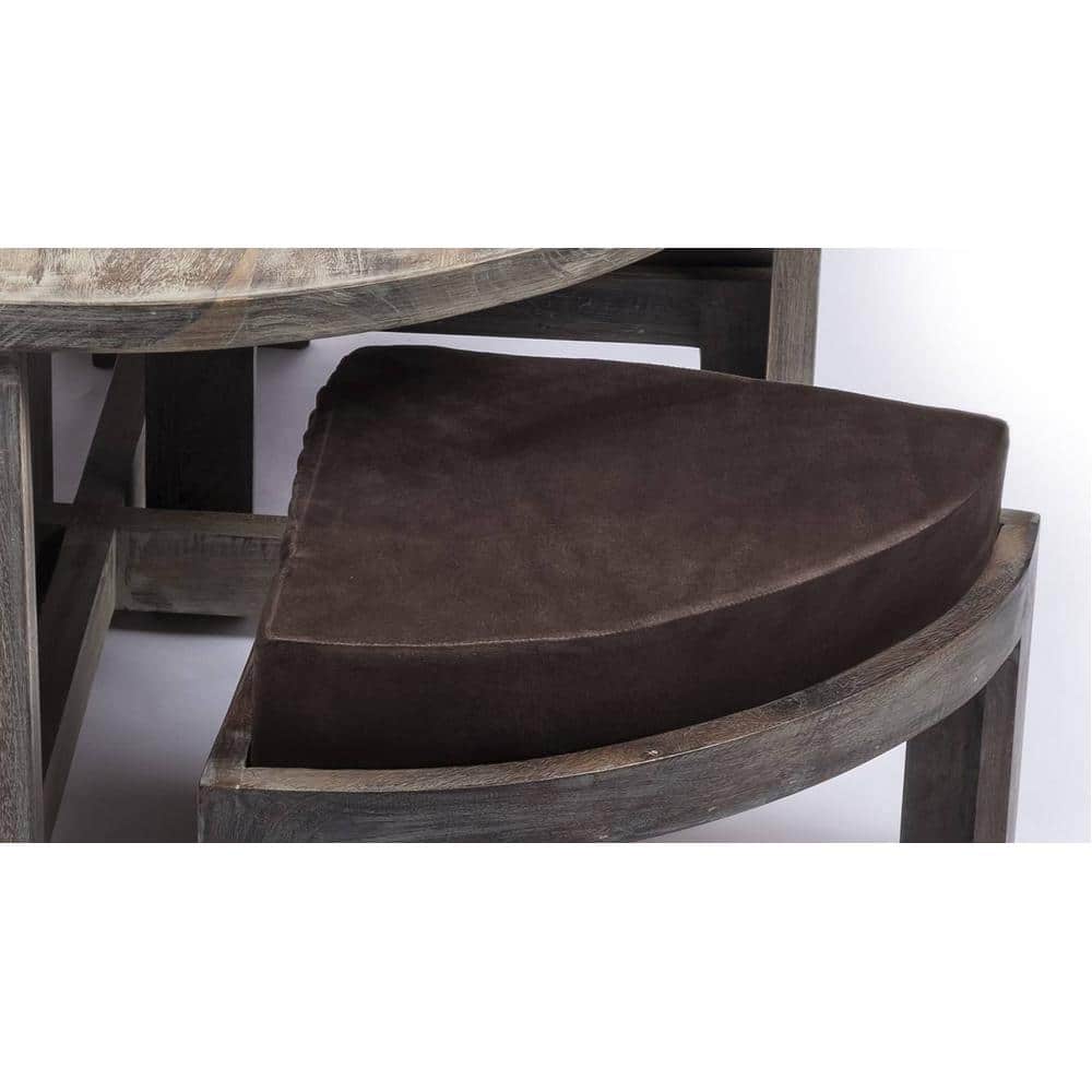 Nashville Sheesham Wood 4 Seater Coffee Table Set In Antique Grey Finish Grey Velvet Cushion