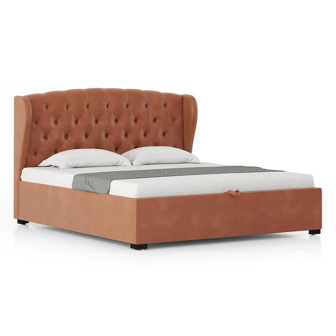 Holmebrook Upholstered Storage Bed In Hydraulic in King Size with Tan Leatherette Colour