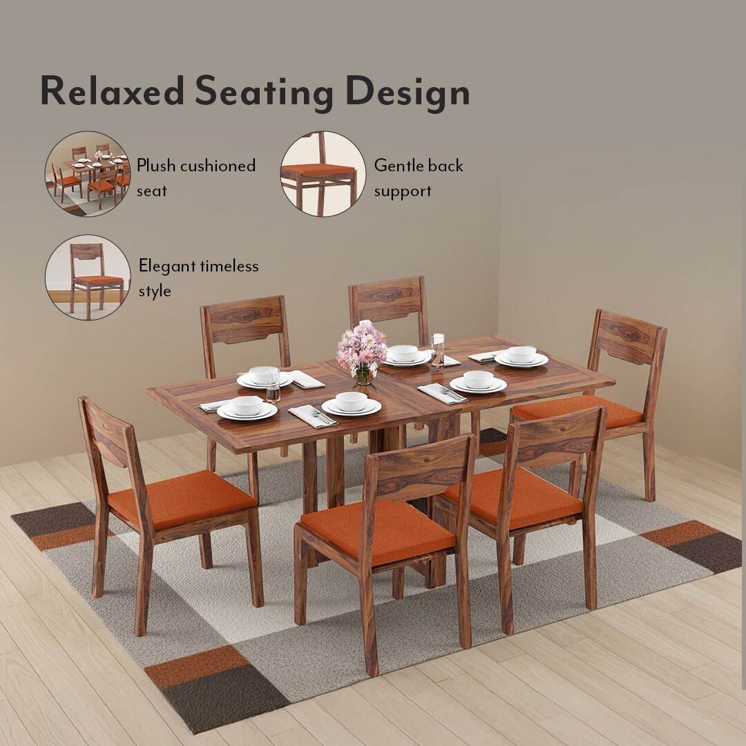 Kerry Solid Wood Dining Chair Set Of 2 In Teak Finish With Burnt Orange Fabric Colour
