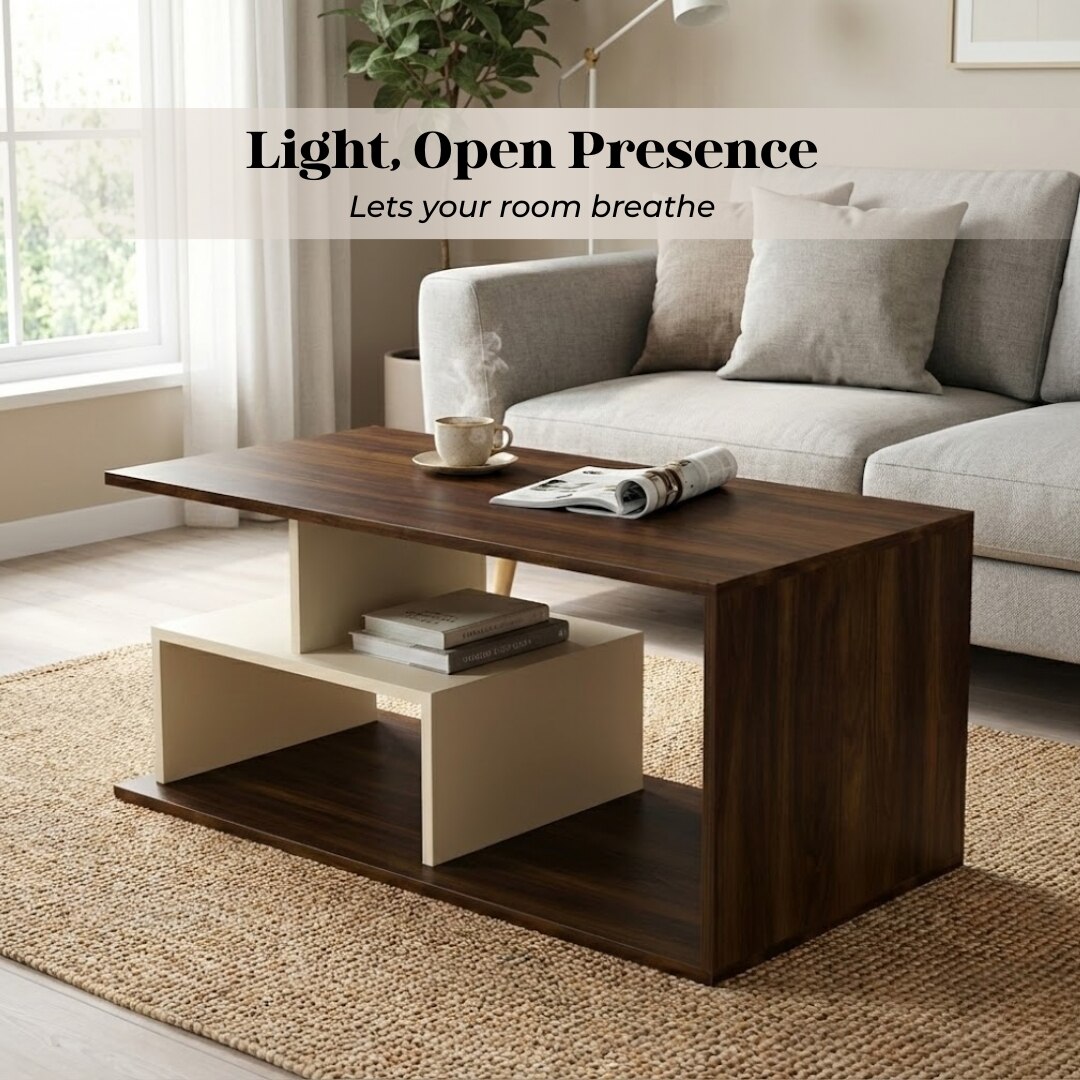 BLUEWUD Smohn Engineered Wood Coffee Center Sofa Tea/Teapoy Console Table for Sofa Set Living Room Home Hall (Brown Maple & Beige)