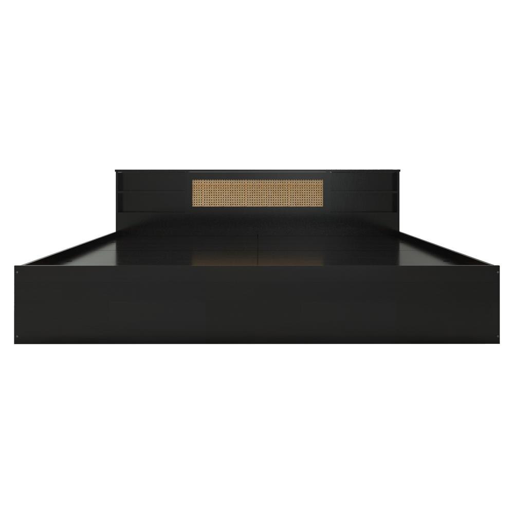 Kaito King Bed With Rattan Center Door With Nonwoven Fabric Base