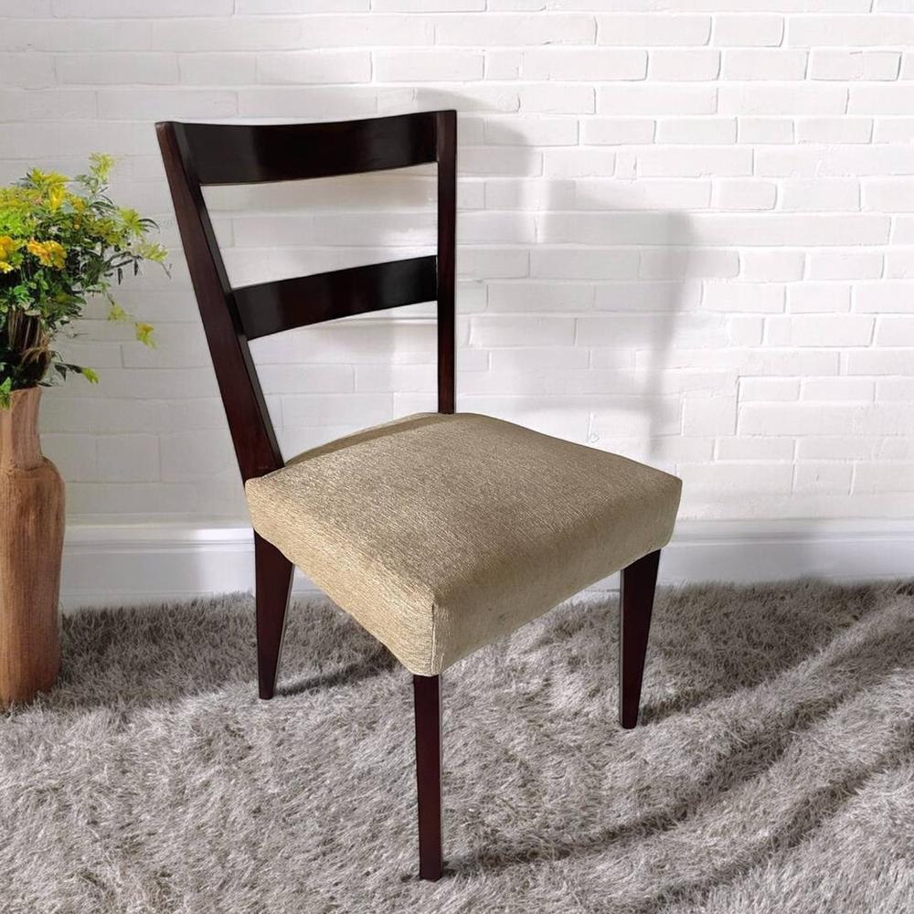 Newport wood Dining Chair in Beige Mossy Fabric Cushioning with DARK WALNUT FINISH