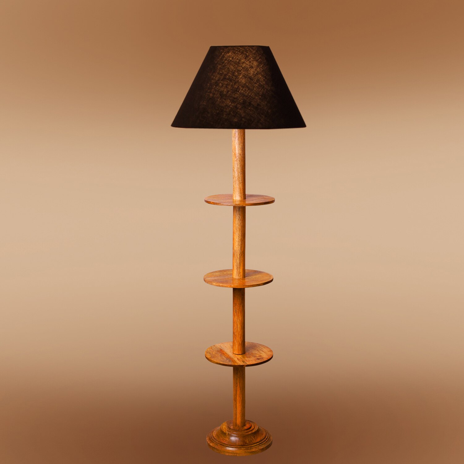Devansh Shelf Wooden Floor Lamp