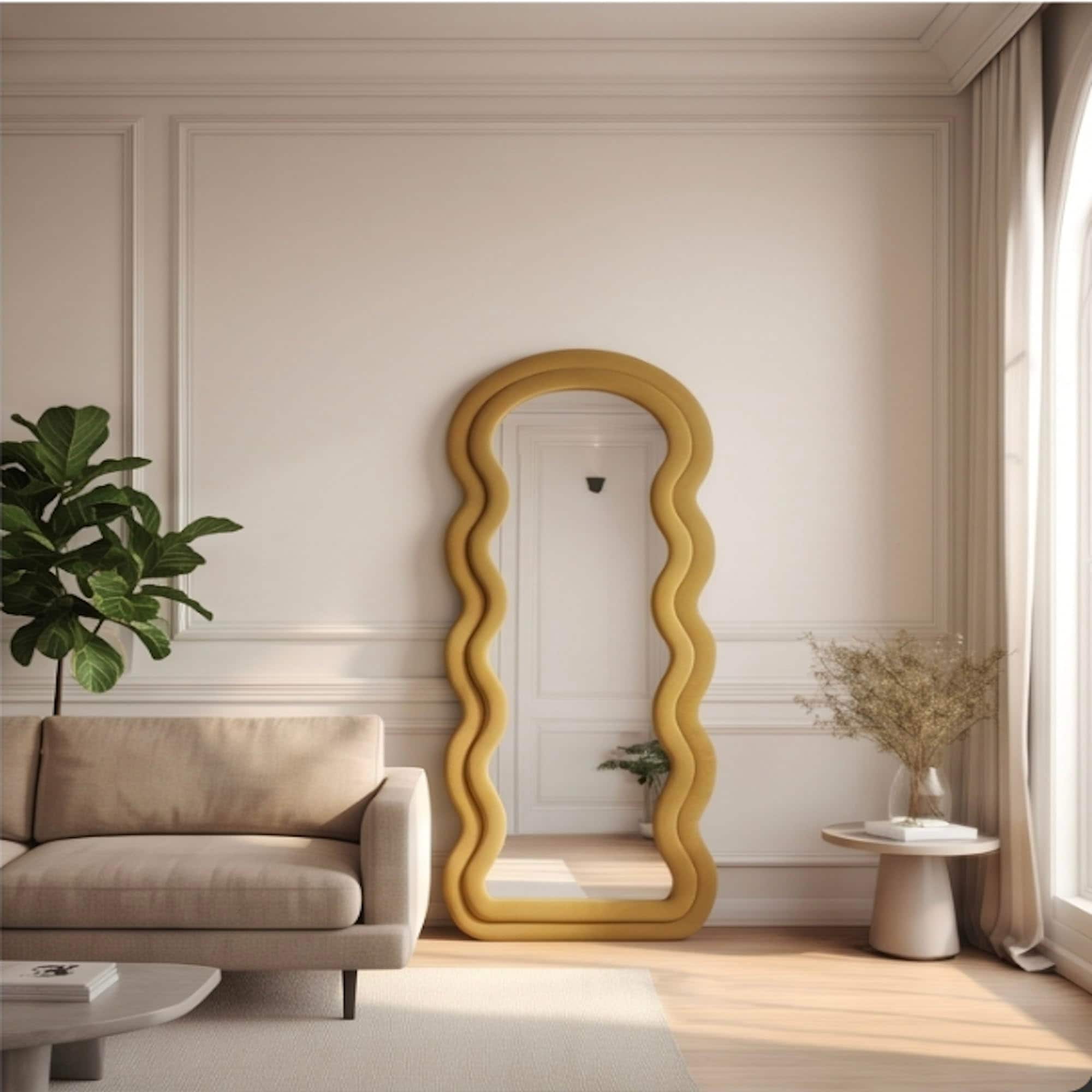 The Artment Mustard Ripple Edge Unbreakable Floor Mirror For Home (170 X 70 CM)