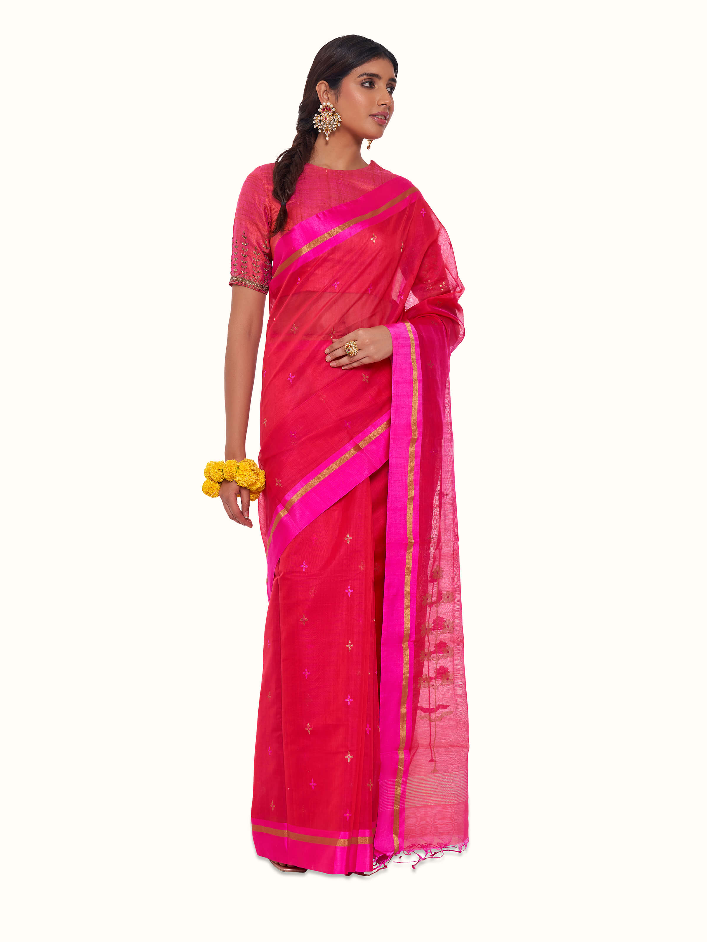 Fuschia Mulberry Silk Cotton Chanderi Saree